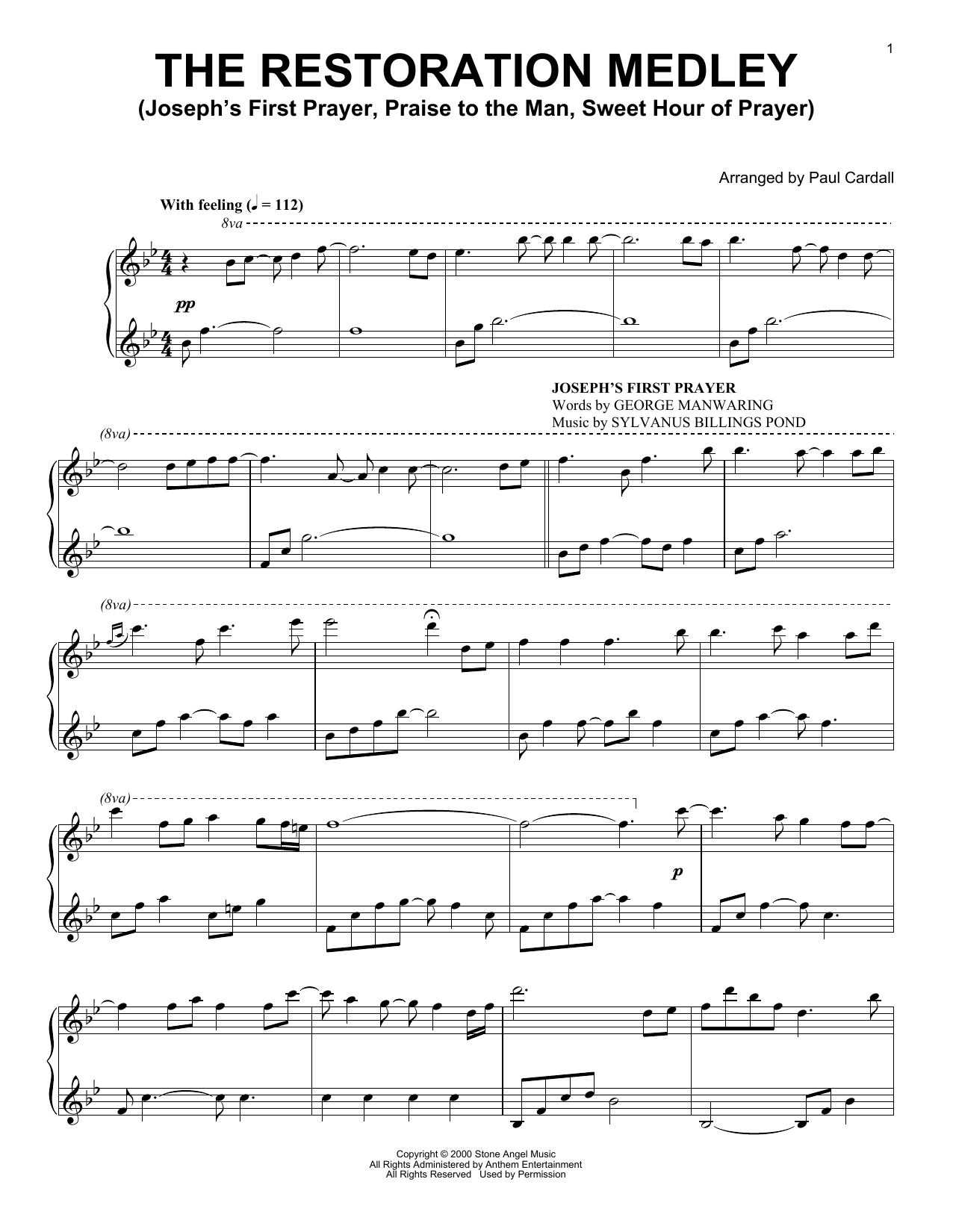 Paul Cardall The Restoration Medley (Joseph's First Prayer, Praise To The Man, Sweet Hour Of Prayer) Sheet Music Notes & Chords for Piano Solo - Download or Print PDF