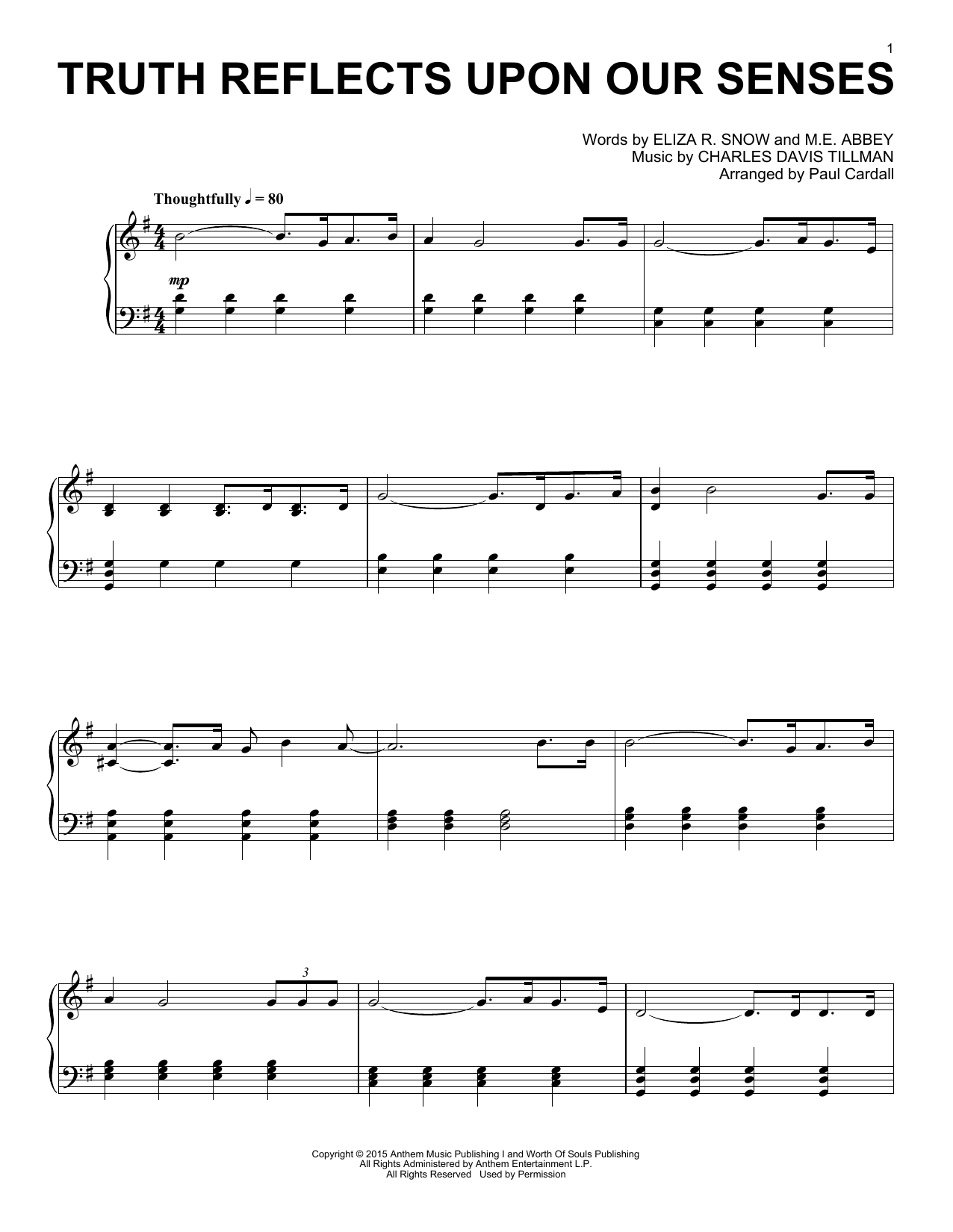 Paul Cardall Truth Reflects Upon Our Senses Sheet Music Notes & Chords for Piano Solo - Download or Print PDF