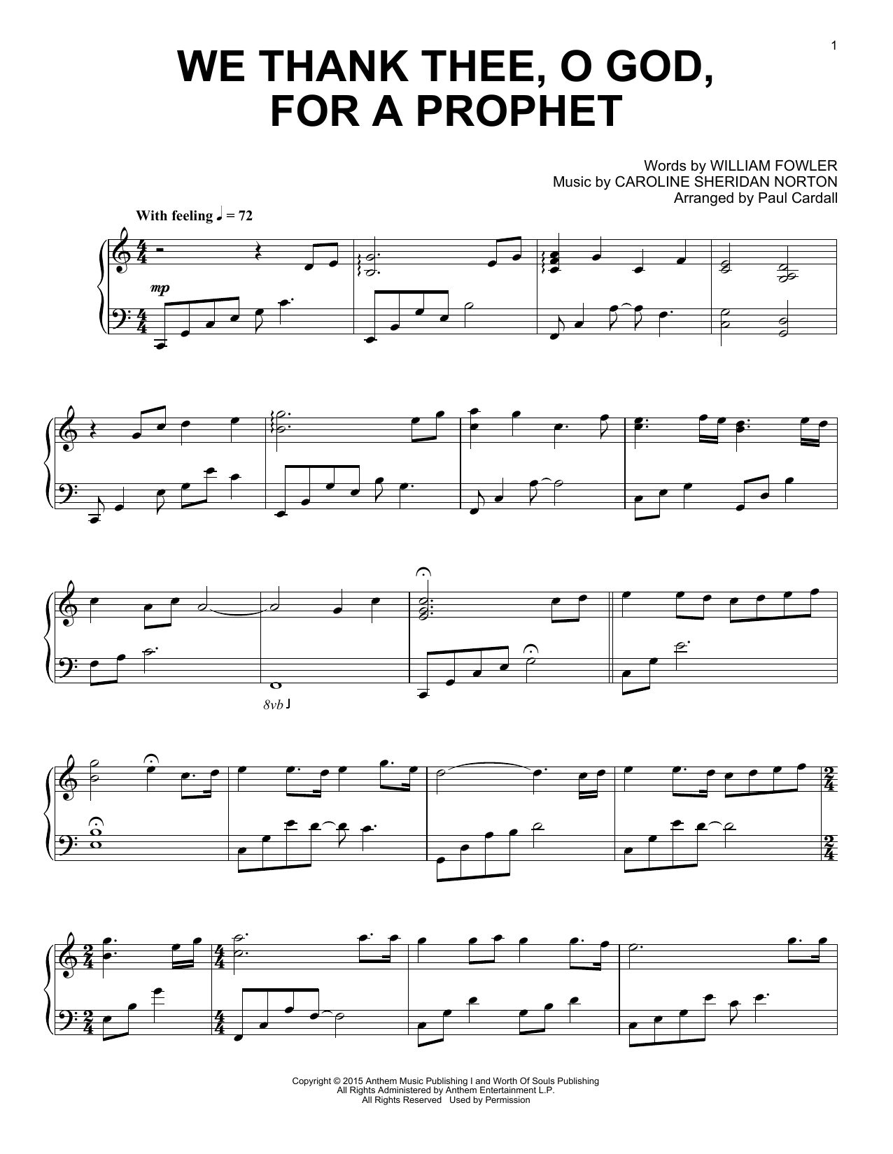 Paul Cardall We Thank Thee, O God, For A Prophet Sheet Music Notes & Chords for Piano Solo - Download or Print PDF