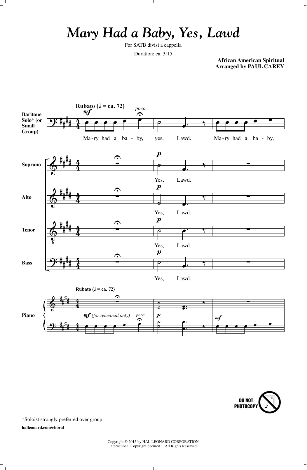 Paul Carey Mary Had A Baby Sheet Music Notes & Chords for SATB - Download or Print PDF