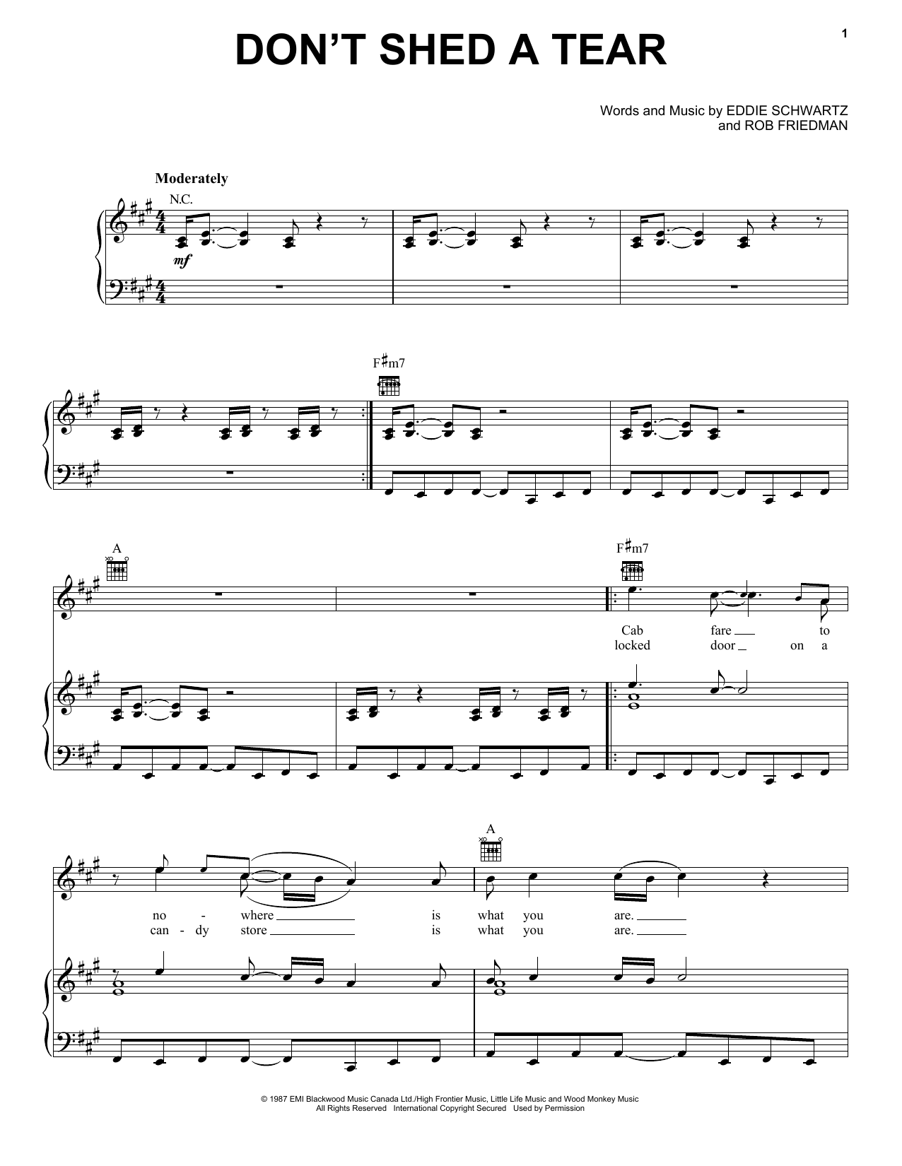Paul Carrack Don't Shed A Tear Sheet Music Notes & Chords for Piano, Vocal & Guitar Chords (Right-Hand Melody) - Download or Print PDF