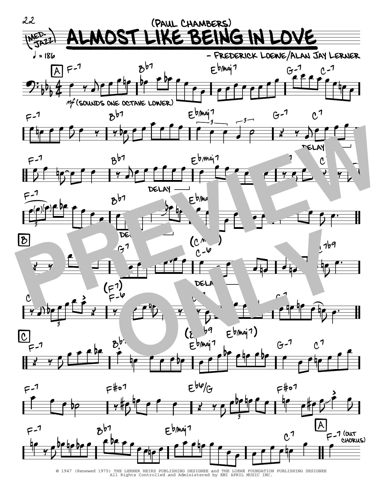 Paul Chambers Almost Like Being In Love (solo only) Sheet Music Notes & Chords for Real Book – Melody & Chords - Download or Print PDF