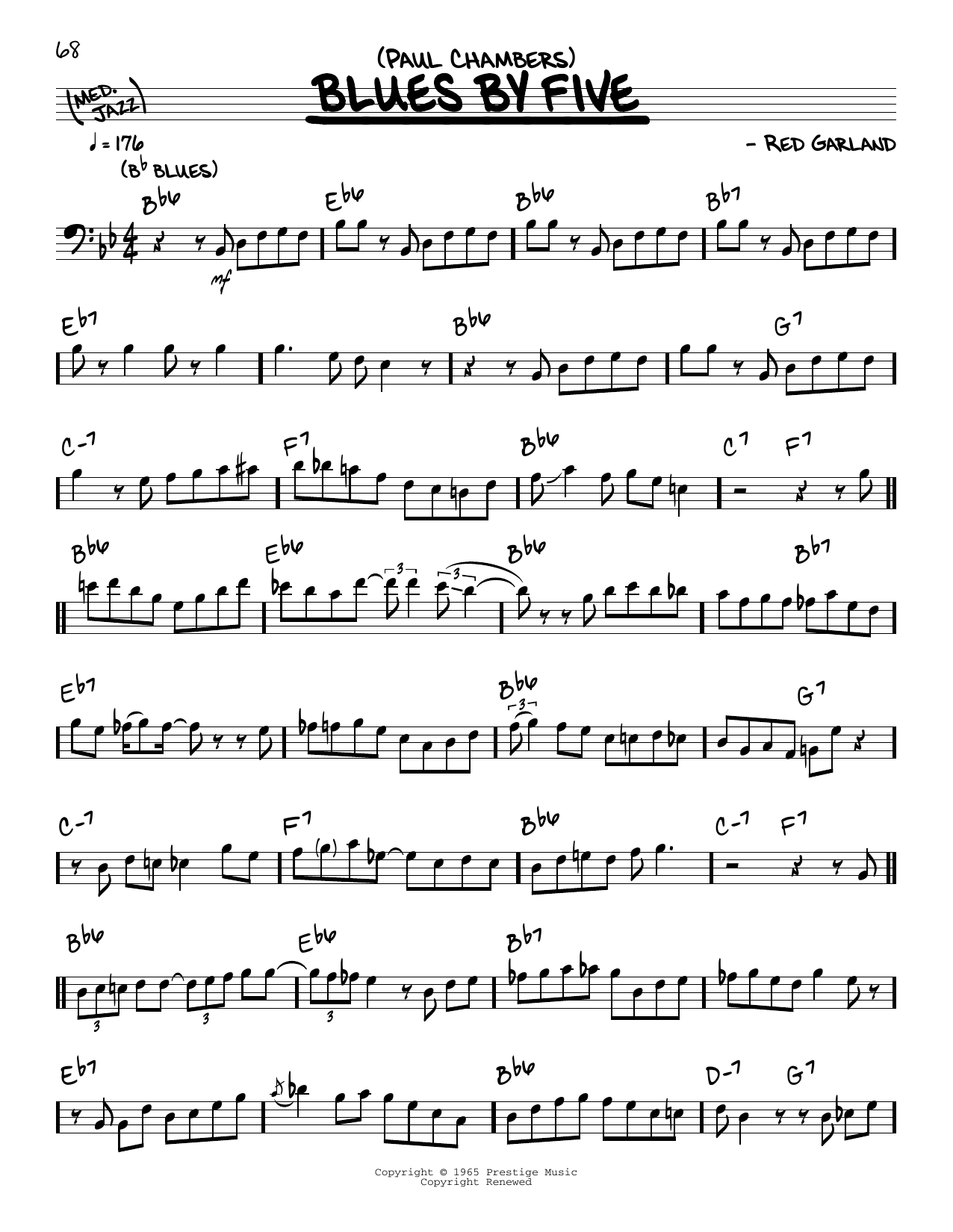 Paul Chambers Blues By Five (solo only) Sheet Music Notes & Chords for Real Book – Melody & Chords - Download or Print PDF
