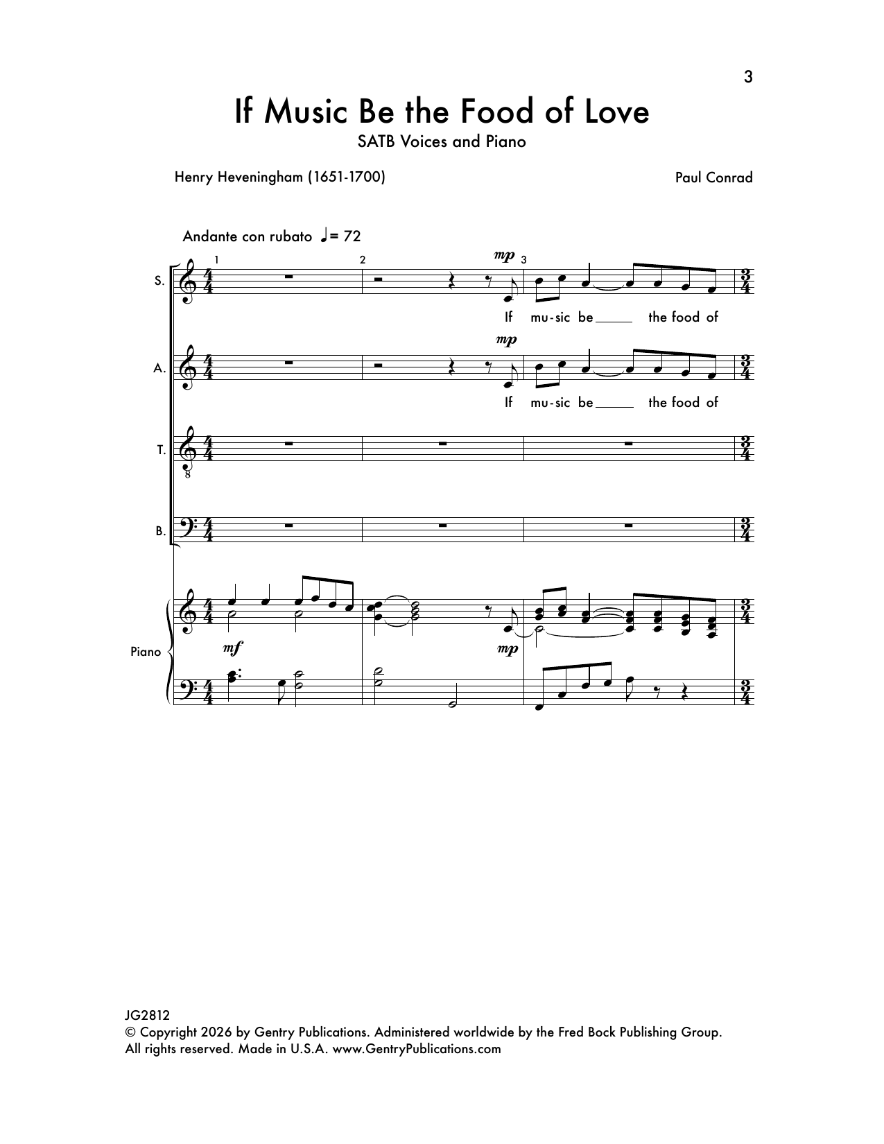 Paul Conrad If Music Be the Food of Love Sheet Music Notes & Chords for SATB Choir - Download or Print PDF