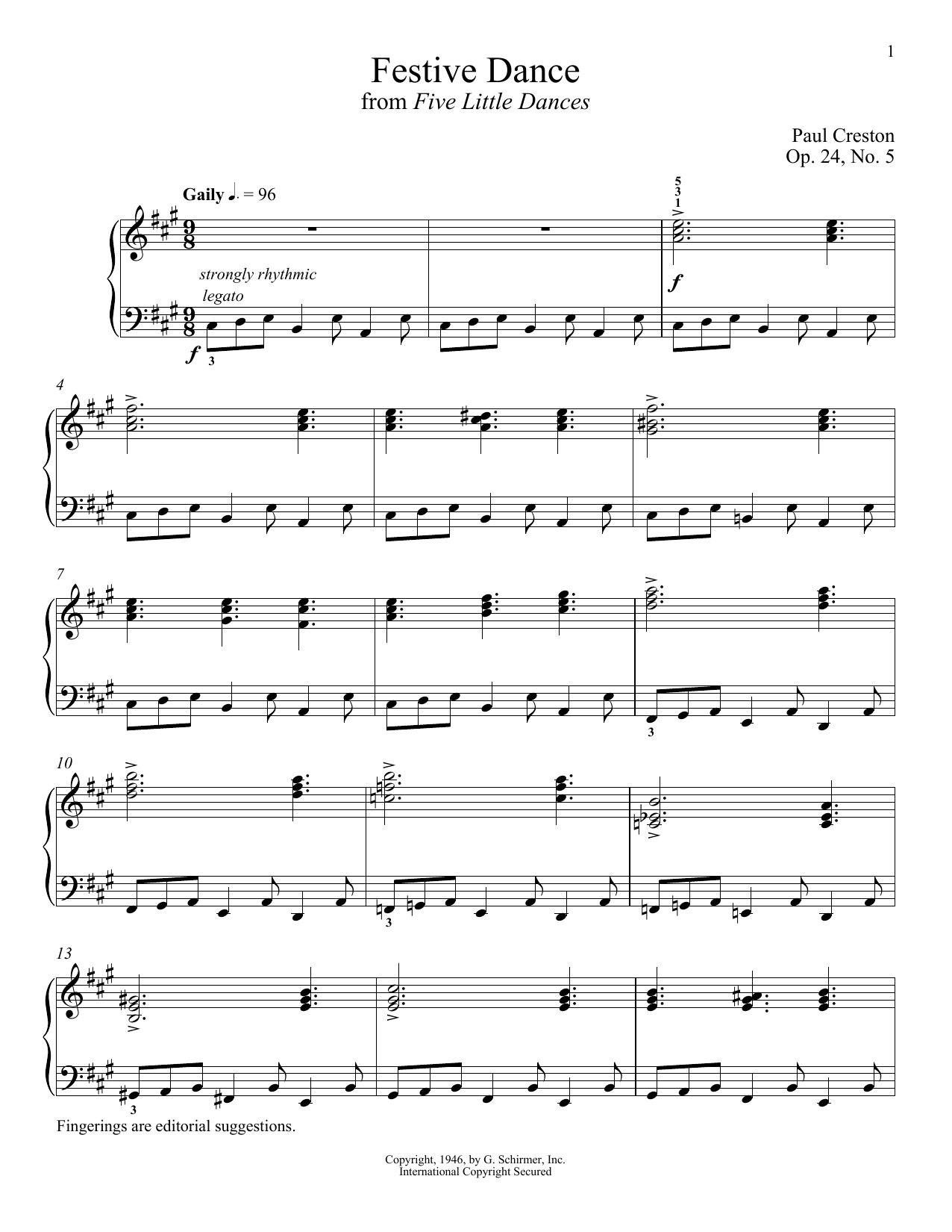 Paul Creston Festive Dance Sheet Music Notes & Chords for Piano - Download or Print PDF