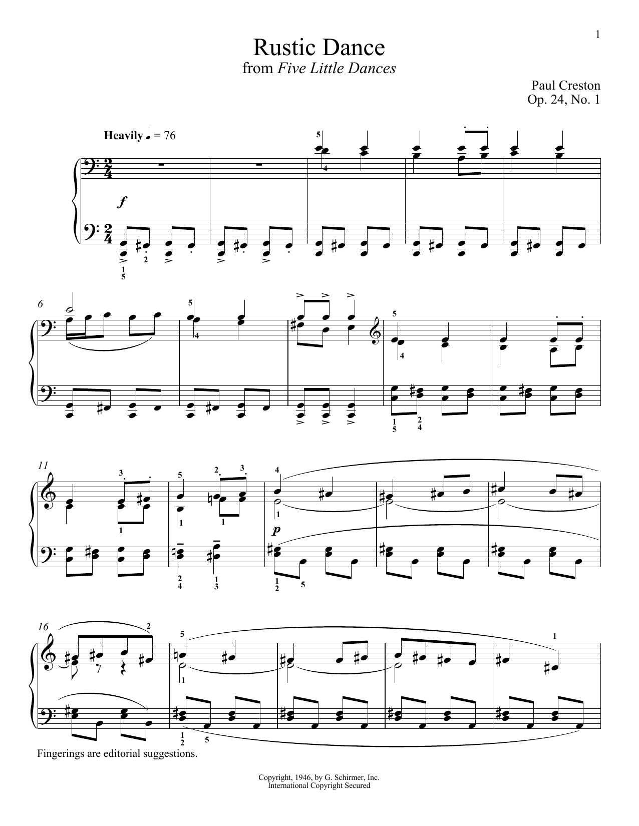 Paul Creston Rustic Dance Sheet Music Notes & Chords for Piano - Download or Print PDF