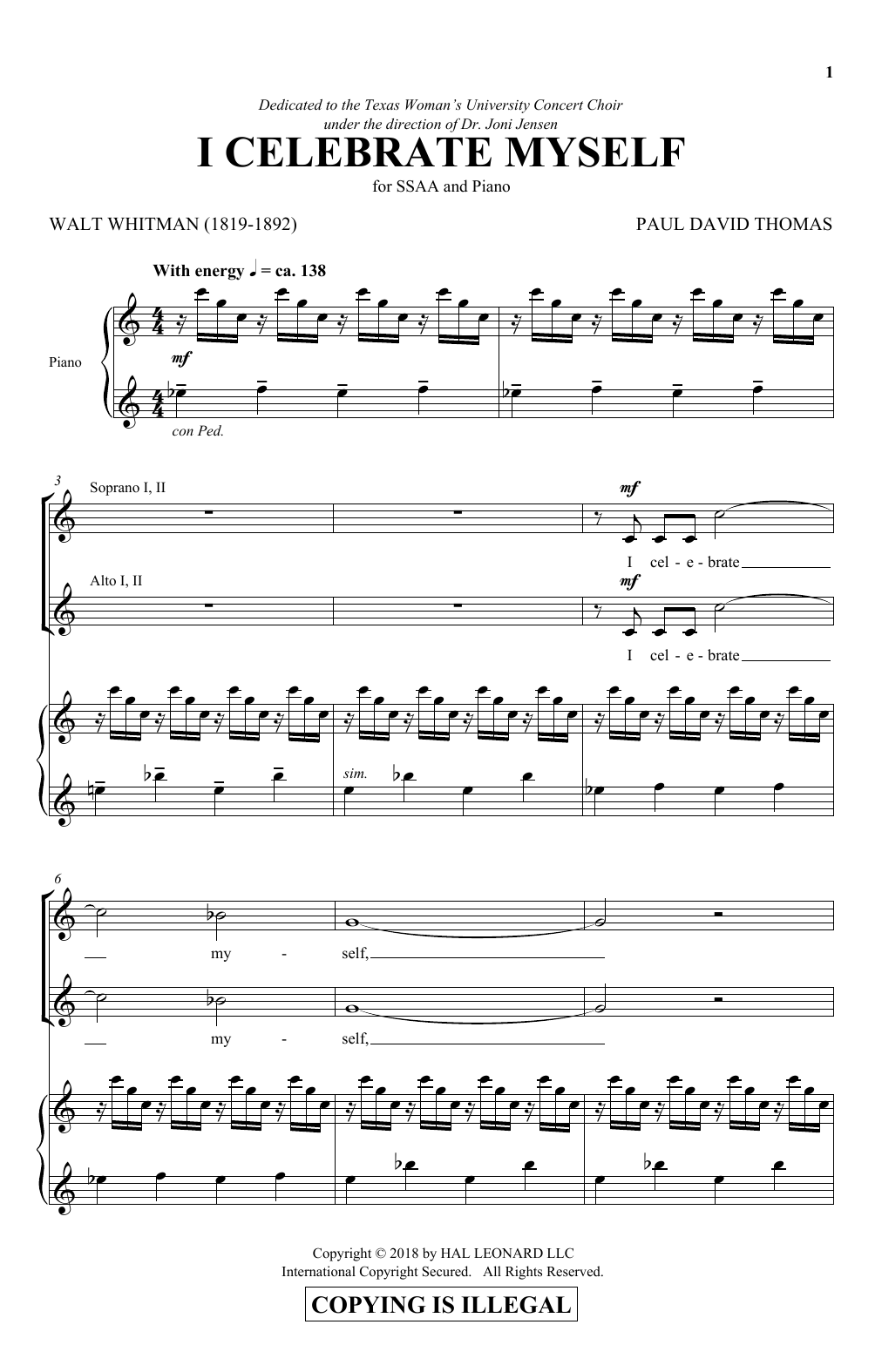 Paul David Thomas I Celebrate Myself Sheet Music Notes & Chords for SSA - Download or Print PDF