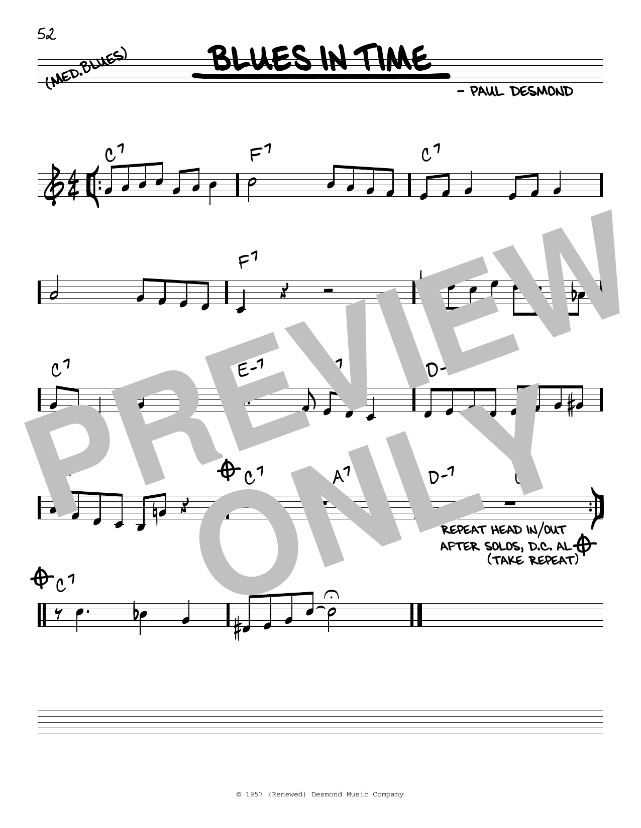 Paul Desmond Blues In Time Sheet Music Notes & Chords for Real Book – Melody & Chords - Download or Print PDF