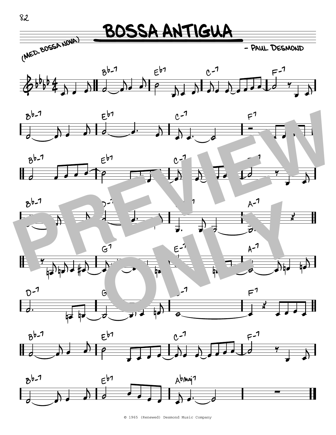 Paul Desmond Bossa Antigua Sheet Music Notes & Chords for Real Book – Melody & Chords - Download or Print PDF