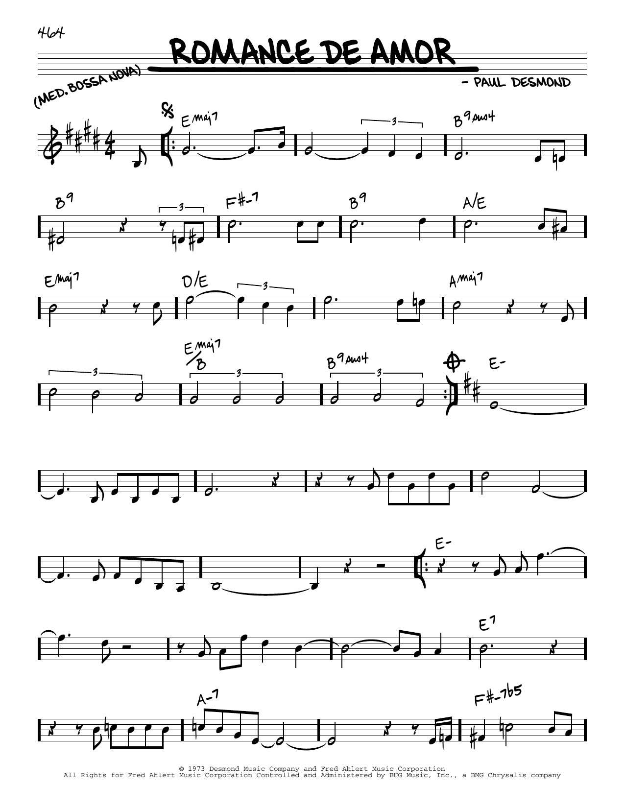 Paul Desmond Romance de Amor Sheet Music Notes & Chords for Real Book – Melody & Chords - Download or Print PDF