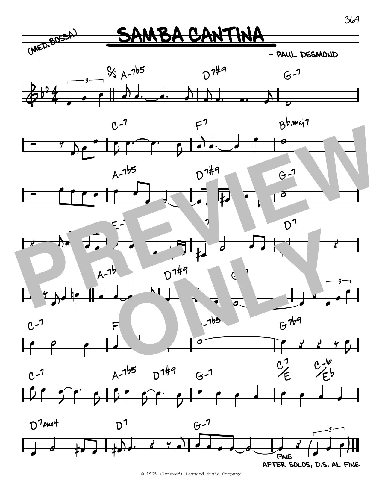 Paul Desmond Samba Cantina Sheet Music Notes & Chords for Real Book – Melody & Chords - Download or Print PDF