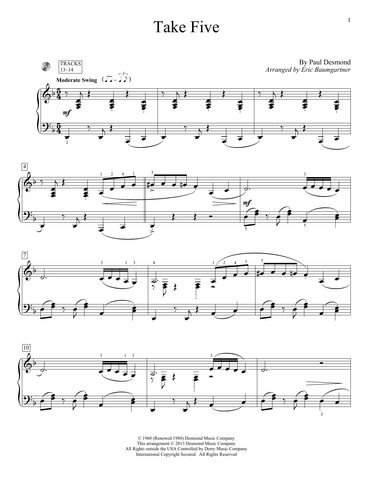 Paul Desmond Take Five (arr. Eric Baumgartner) Sheet Music Notes & Chords for Educational Piano - Download or Print PDF