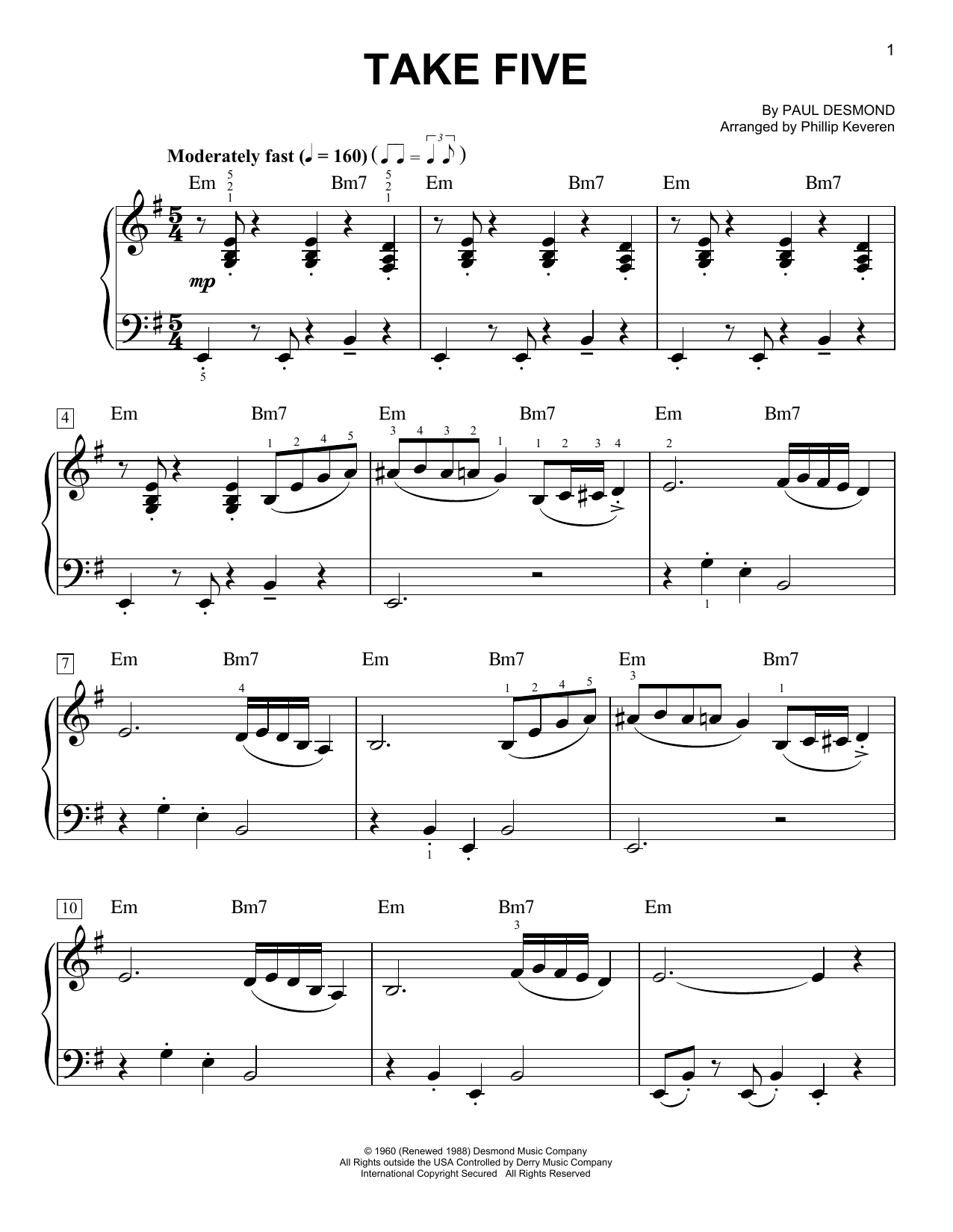 Phillip Keveren Take Five Sheet Music Notes & Chords for Easy Piano - Download or Print PDF