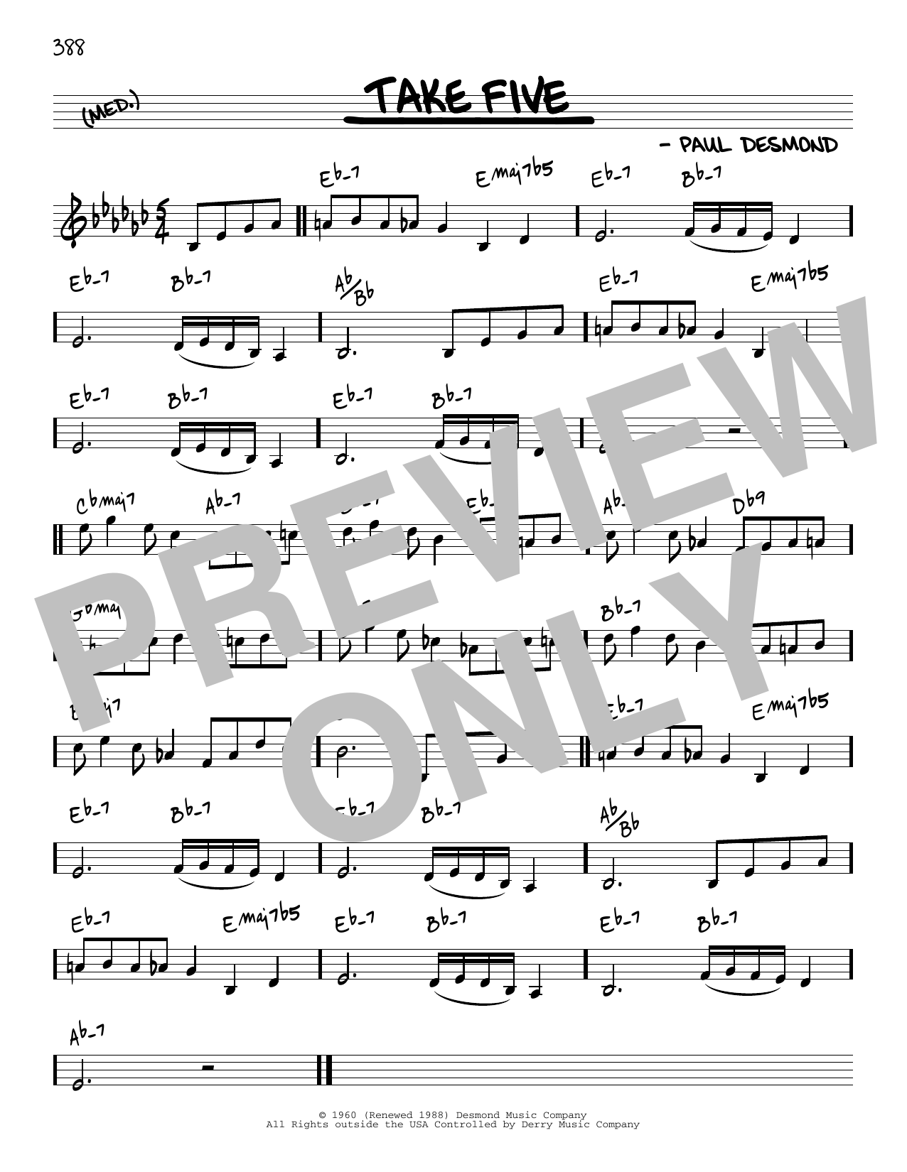 Paul Desmond Take Five [Reharmonized version] (arr. Jack Grassel) Sheet Music Notes & Chords for Real Book – Melody & Chords - Download or Print PDF