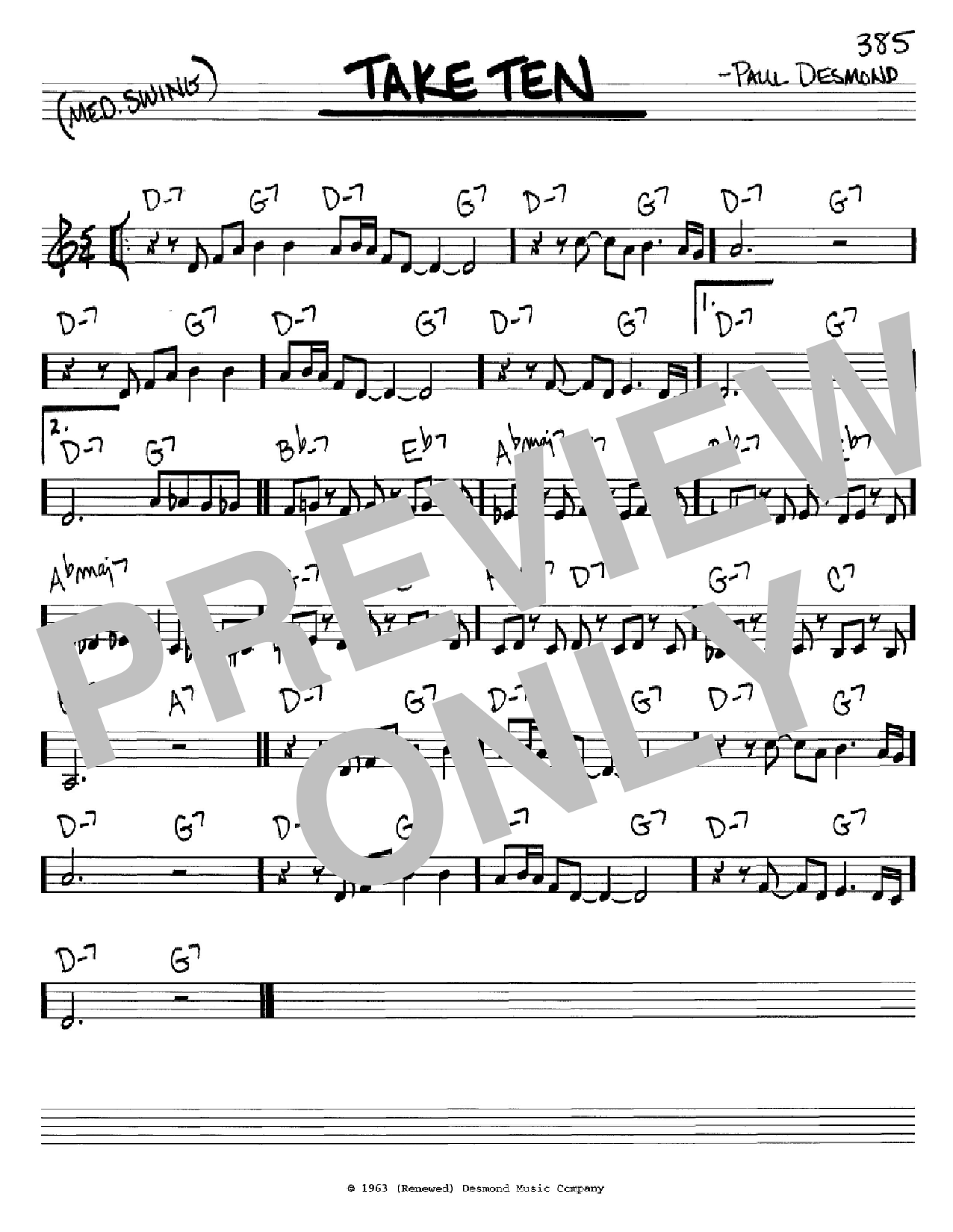 Paul Desmond Take Ten Sheet Music Notes & Chords for Real Book – Melody & Chords - Download or Print PDF