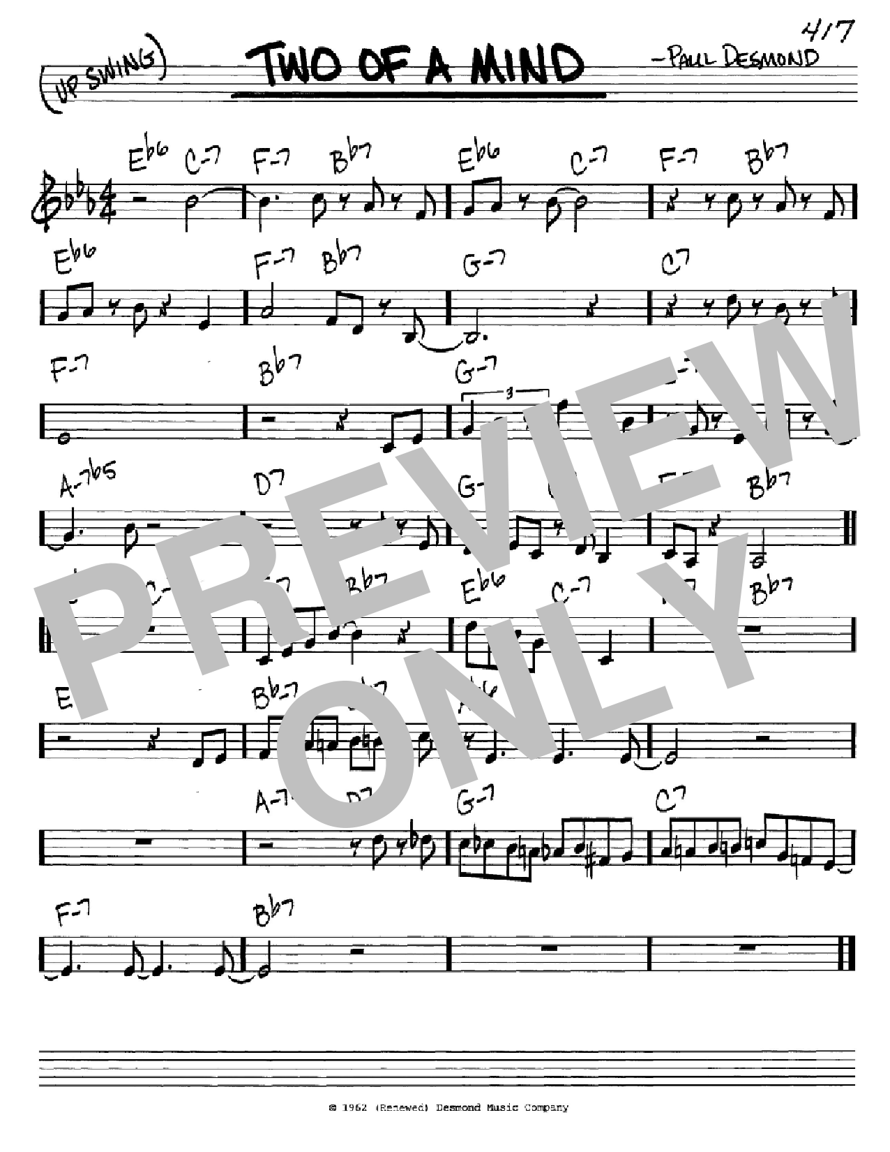 Paul Desmond Two Of A Mind Sheet Music Notes & Chords for Real Book – Melody & Chords - Download or Print PDF
