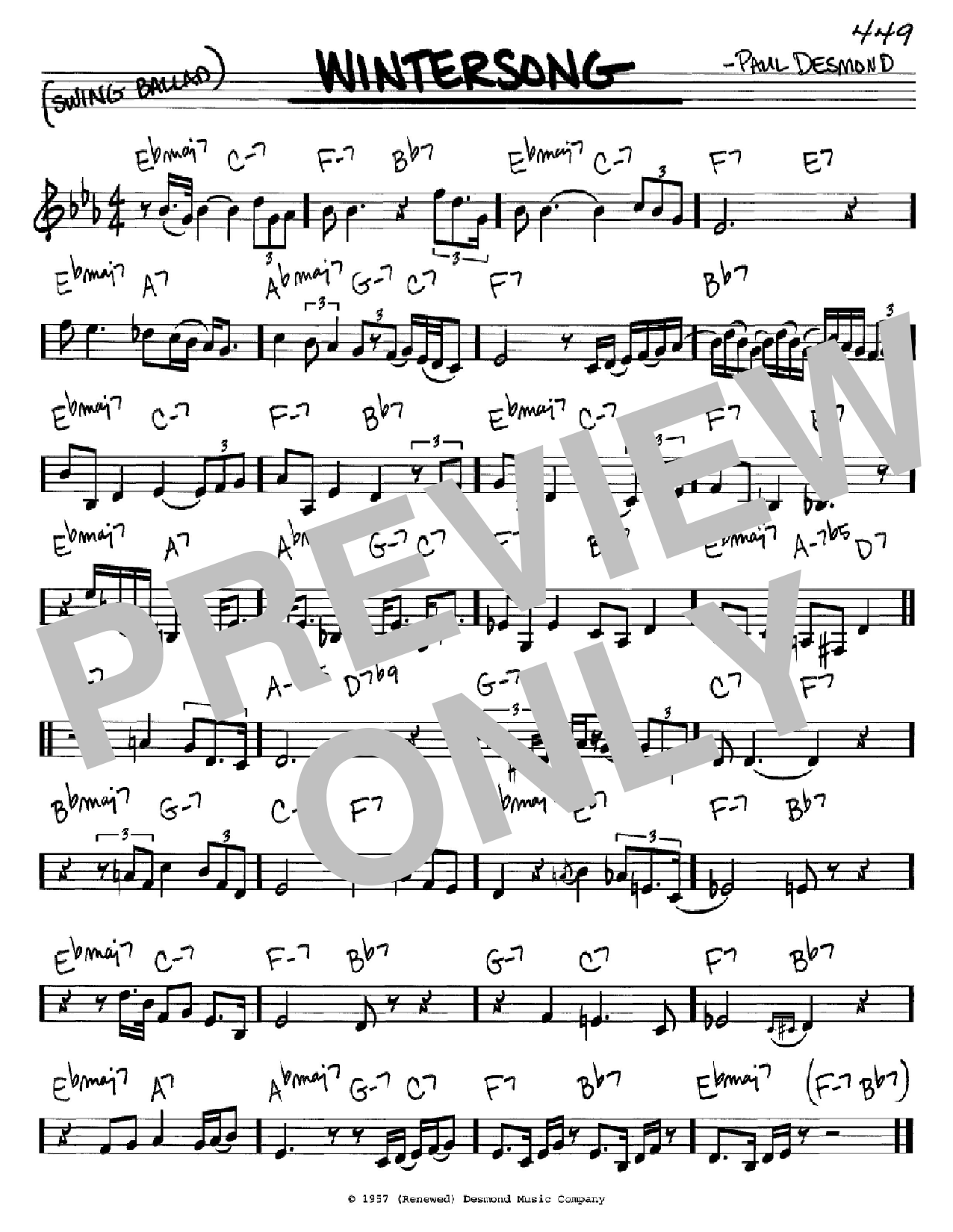 Paul Desmond Wintersong Sheet Music Notes & Chords for Real Book – Melody & Chords - Download or Print PDF