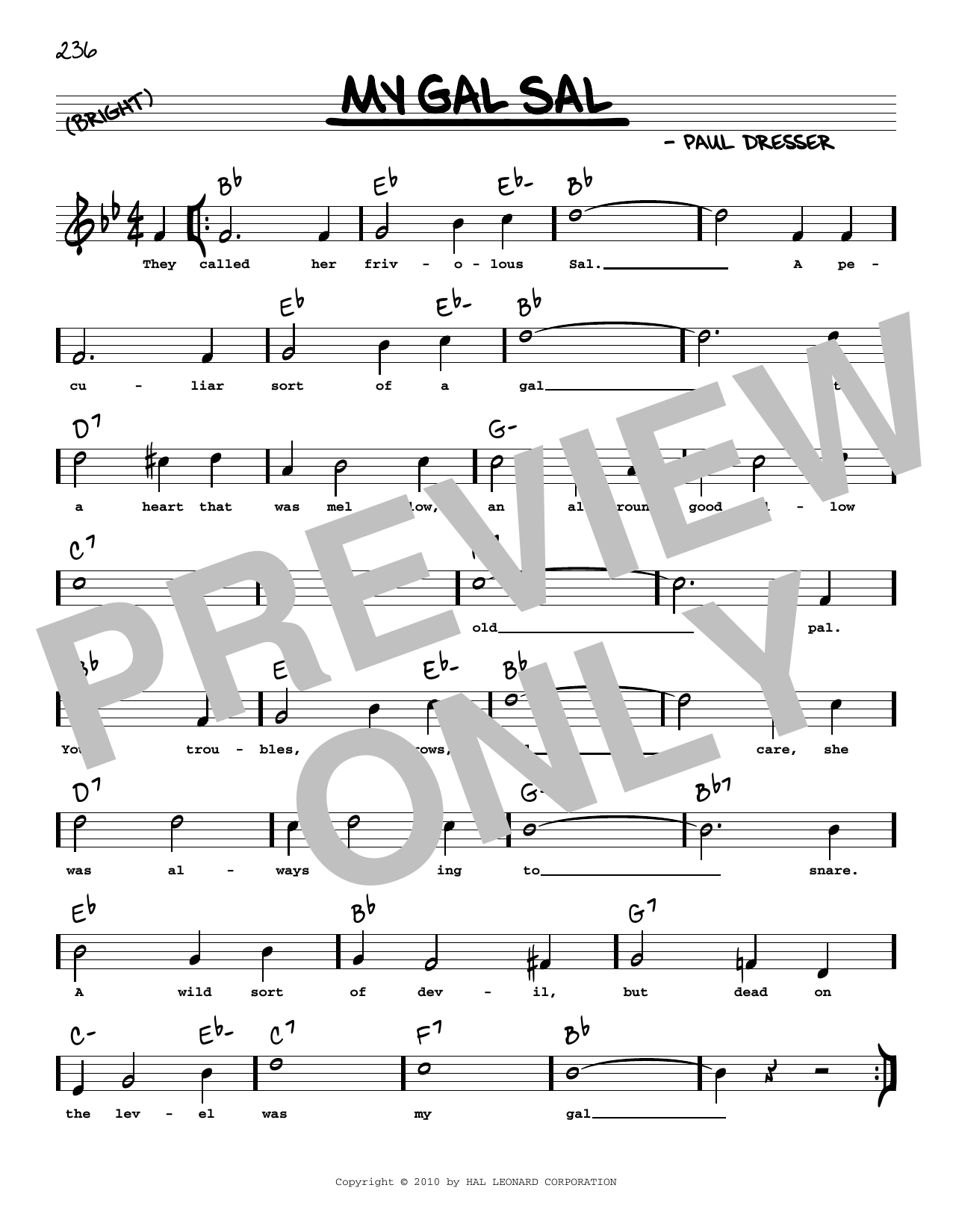 Paul Dresser My Gal Sal (arr. Robert Rawlins) Sheet Music Notes & Chords for Real Book – Melody, Lyrics & Chords - Download or Print PDF