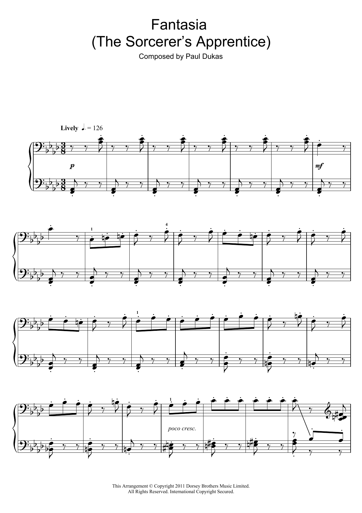 Paul Dukas Fantasia (The Sorcerer's Apprentice) Sheet Music Notes & Chords for Piano - Download or Print PDF