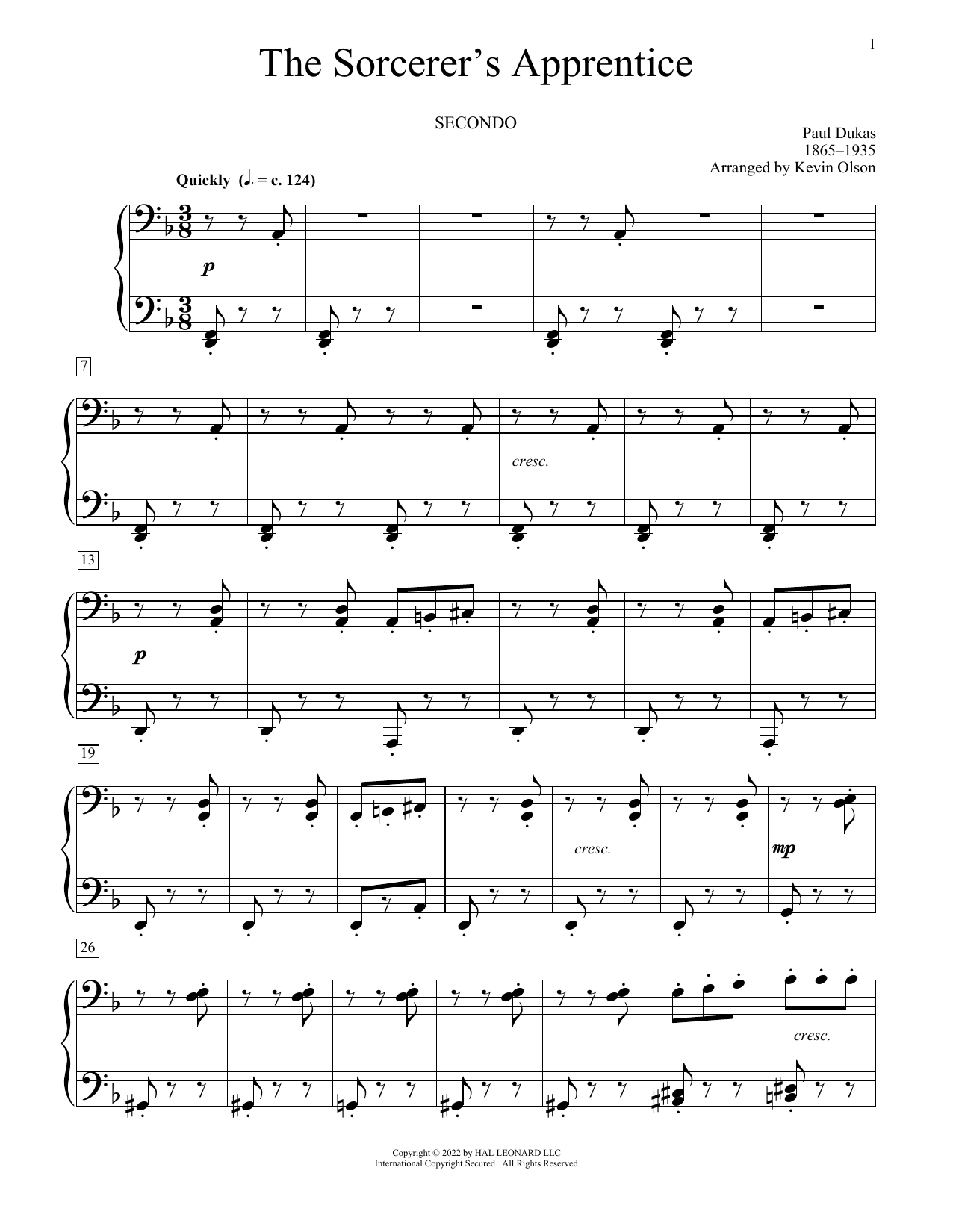 Paul Dukas The Sorcerer's Apprentice (arr. Kevin Olson) Sheet Music Notes & Chords for Piano Duet - Download or Print PDF