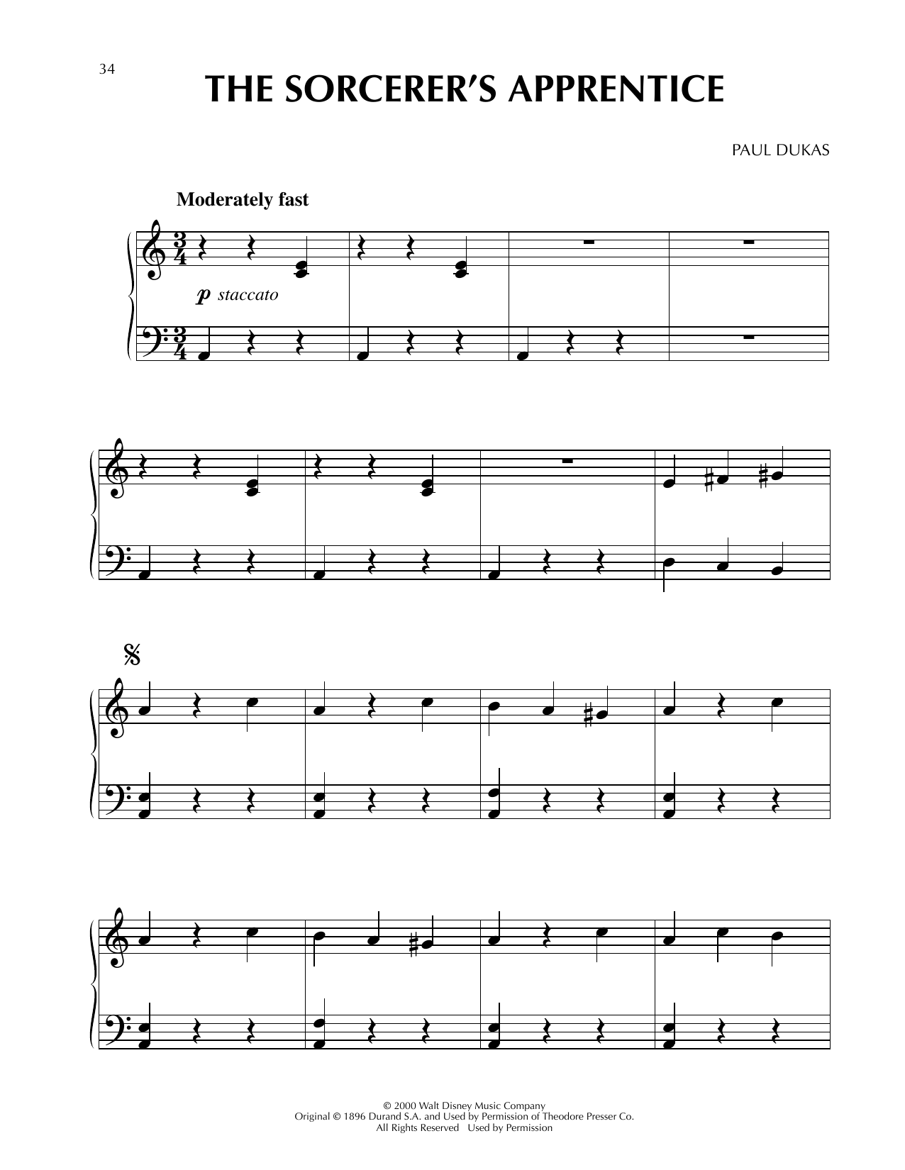 Paul Dukas The Sorcerer's Apprentice (from Fantasia 2000) Sheet Music Notes & Chords for Easy Piano - Download or Print PDF