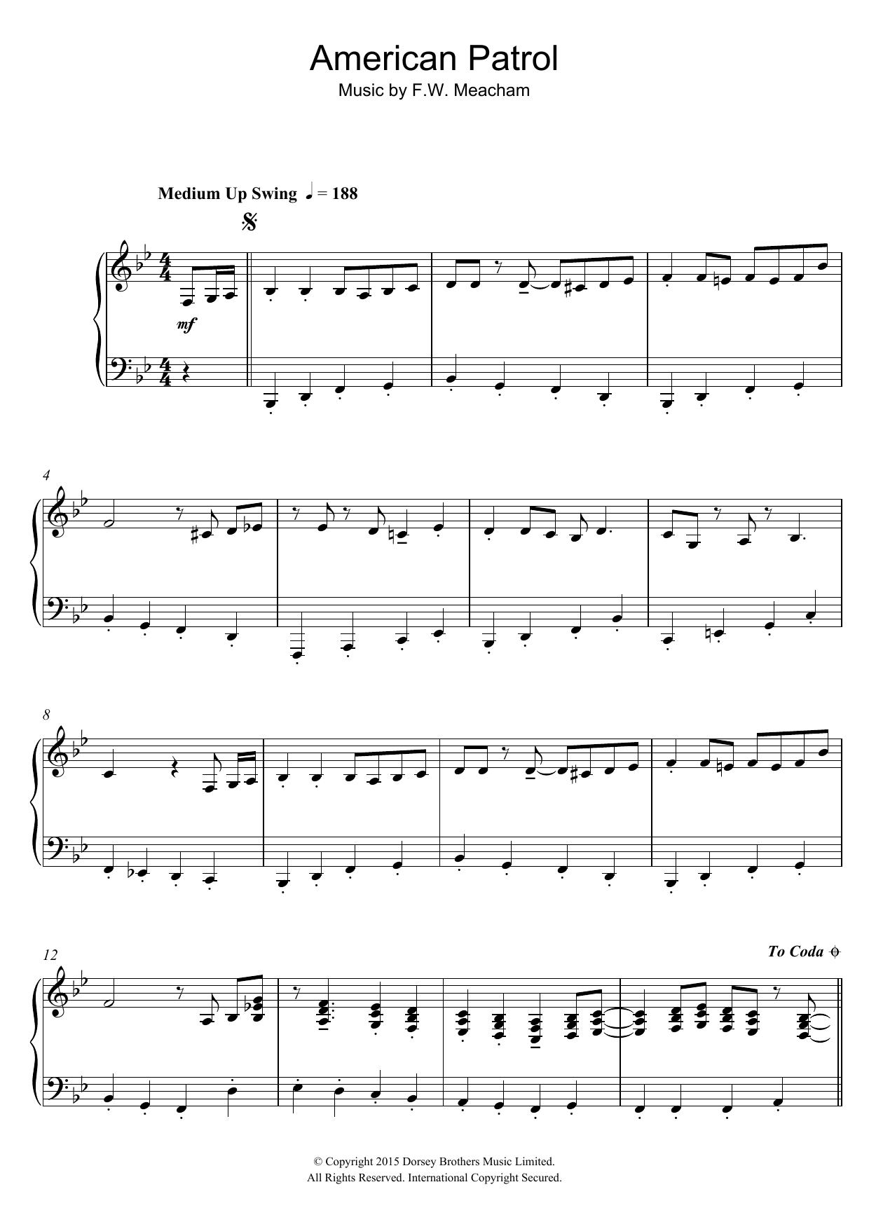 Paul Englishby American Patrol Sheet Music Notes & Chords for Piano - Download or Print PDF