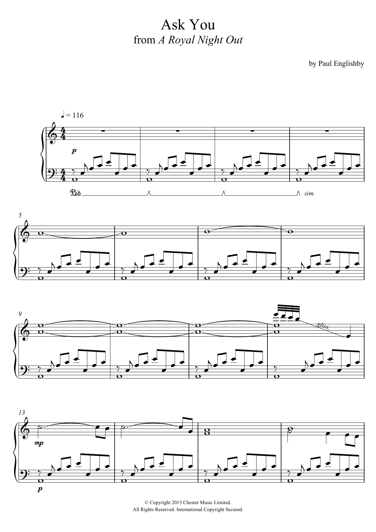 Paul Englishby Ask You (From 'A Royal Night Out') Sheet Music Notes & Chords for Piano - Download or Print PDF