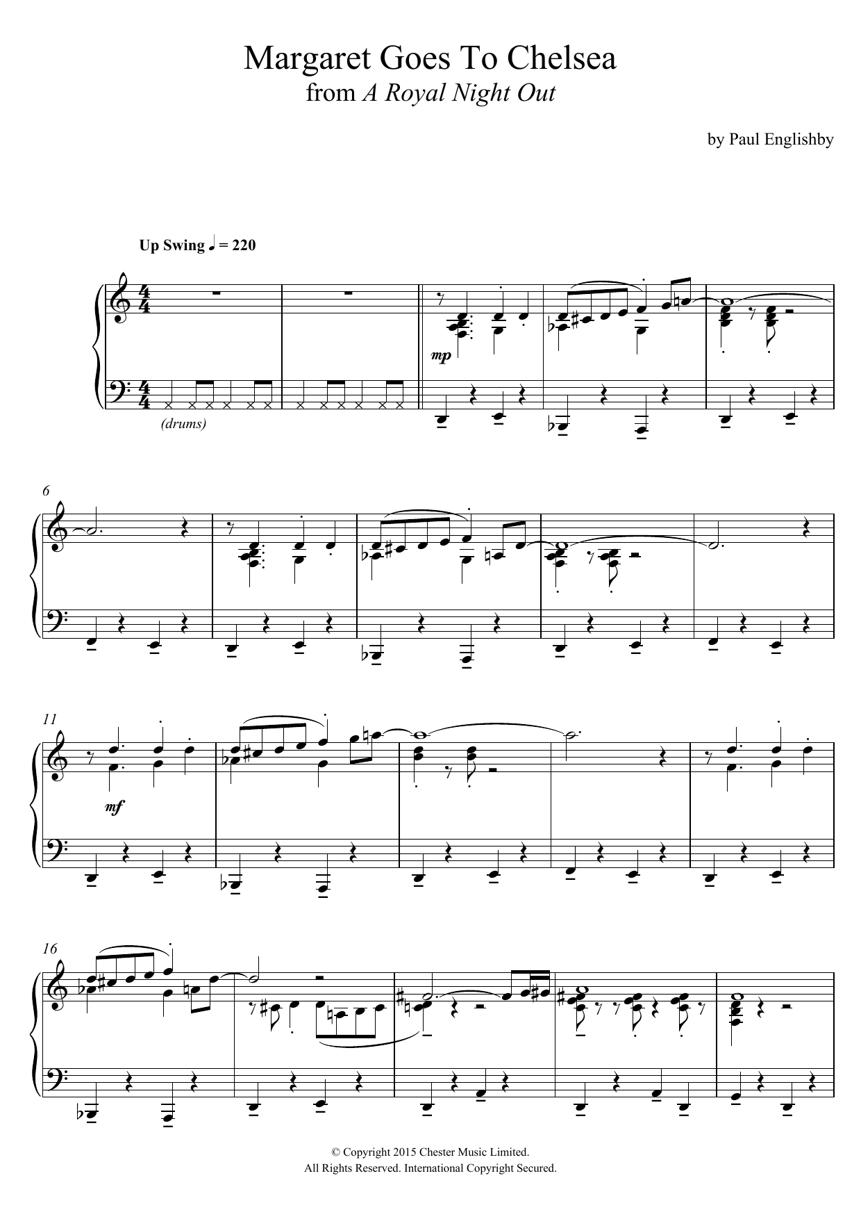 Paul Englishby Margaret Goes To Chelsea (From 'A Royal Night Out') Sheet Music Notes & Chords for Piano - Download or Print PDF