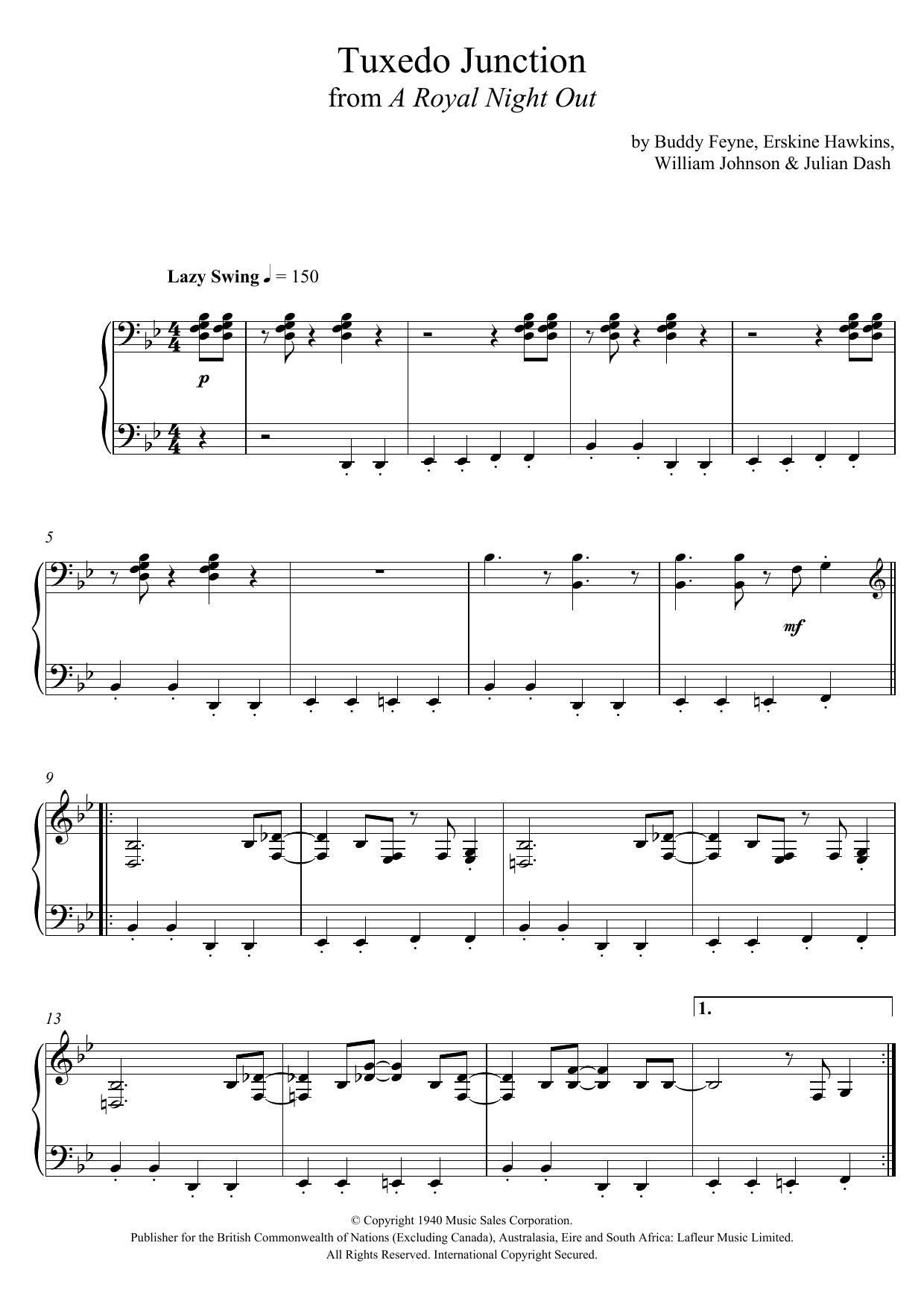 Paul Englishby Tuxedo Junction Sheet Music Notes & Chords for Piano - Download or Print PDF