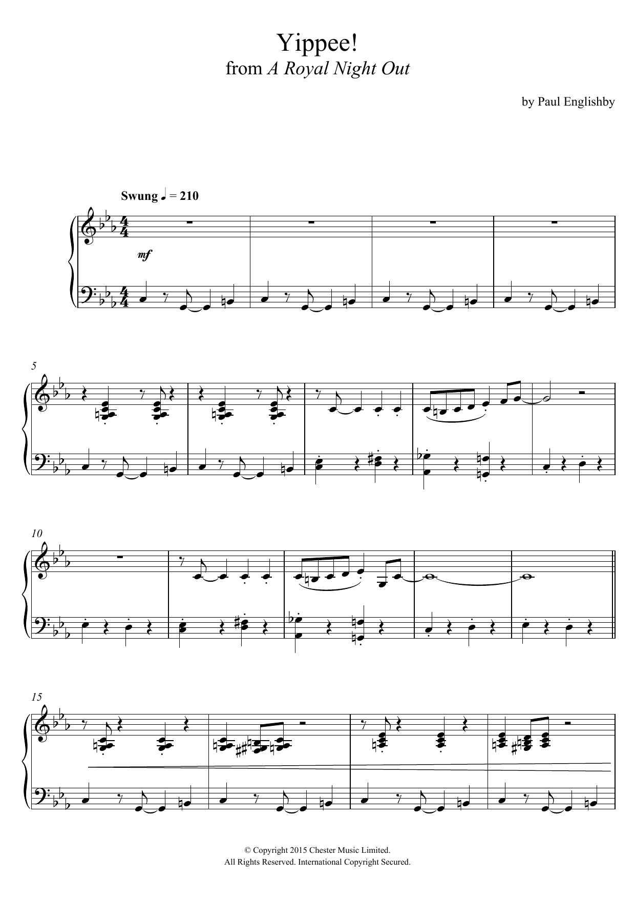 Paul Englishby Yippee! (From 'A Royal Night Out') Sheet Music Notes & Chords for Piano - Download or Print PDF