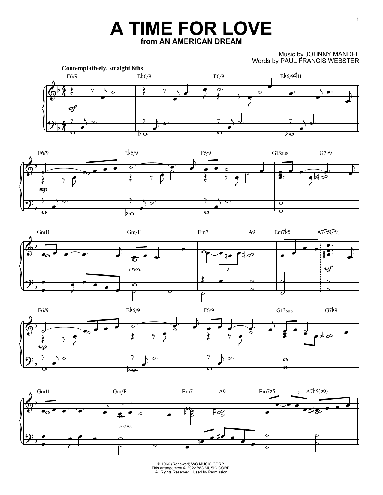 Paul Francis Webster A Time For Love [Jazz version] (arr. Brent Edstrom) Sheet Music Notes & Chords for Piano Solo - Download or Print PDF