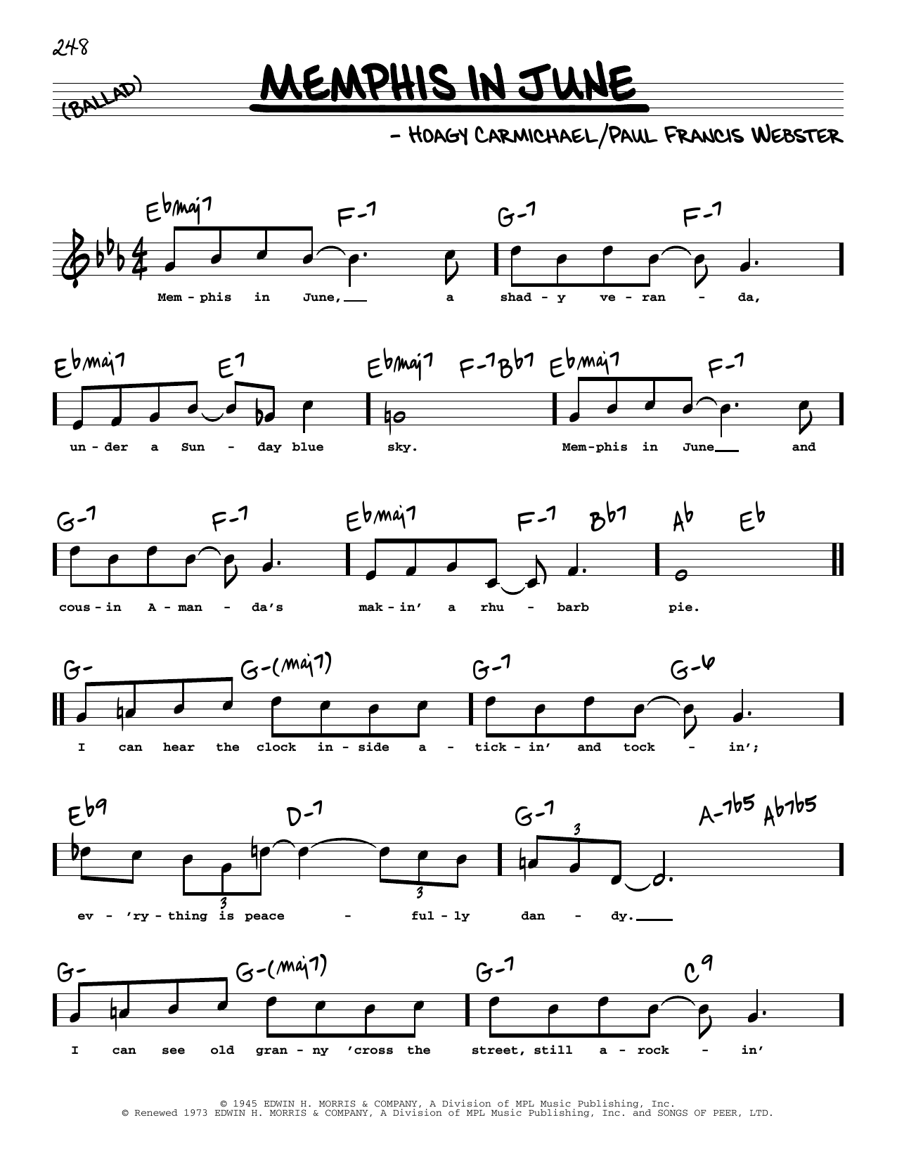 Paul Francis Webster and Hoagy Carmichael Memphis In June (High Voice) (from Johnny Angel) Sheet Music Notes & Chords for Real Book – Melody, Lyrics & Chords - Download or Print PDF