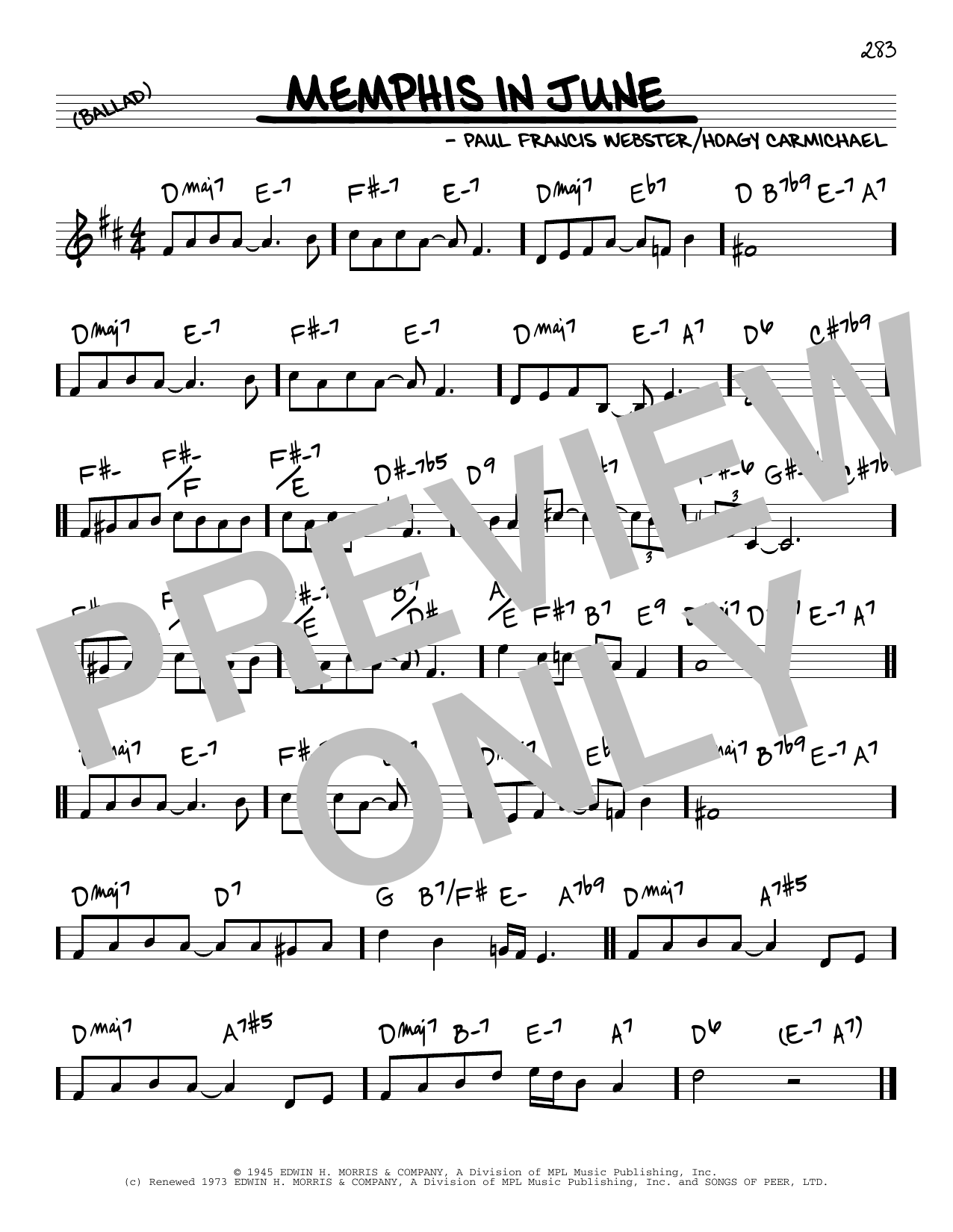 Paul Francis Webster and Hoagy Carmichael Memphis In June Sheet Music Notes & Chords for Real Book – Melody & Chords - Download or Print PDF