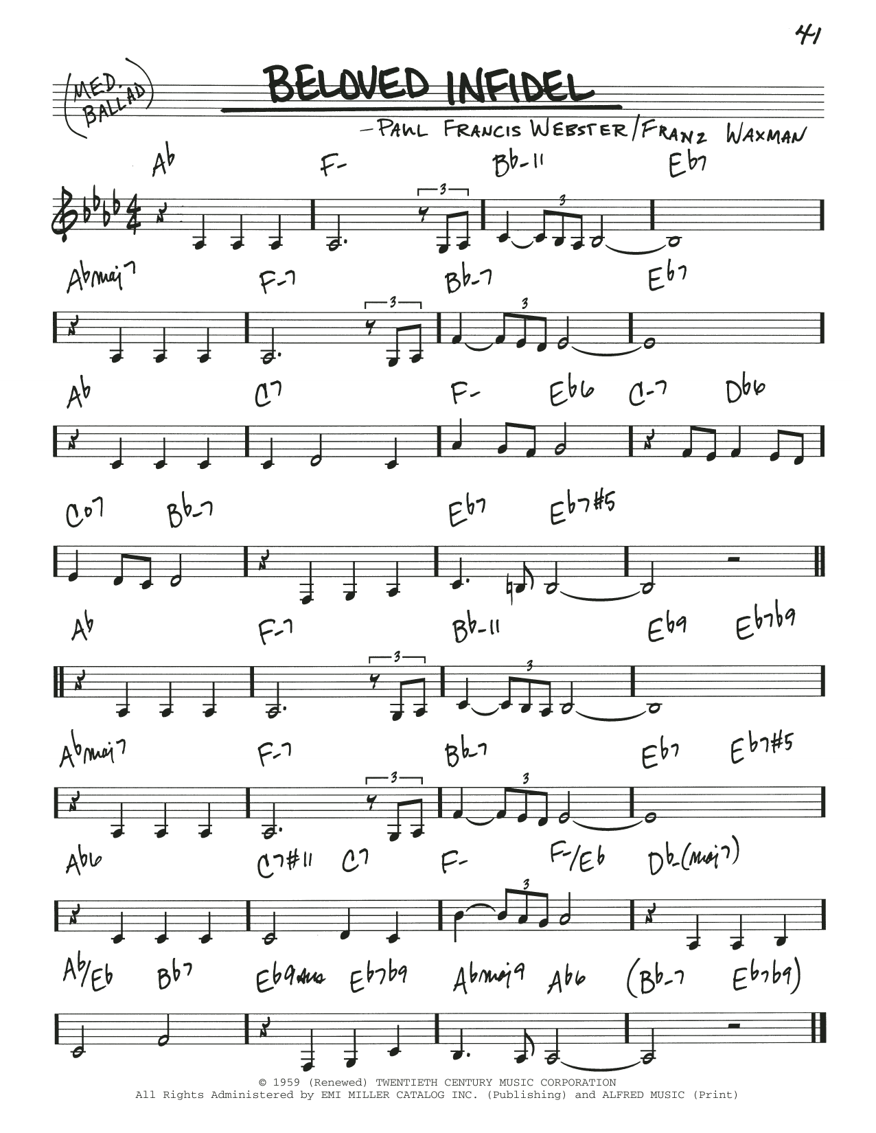 Paul Francis Webster Beloved Infidel Sheet Music Notes & Chords for Real Book – Melody & Chords - Download or Print PDF