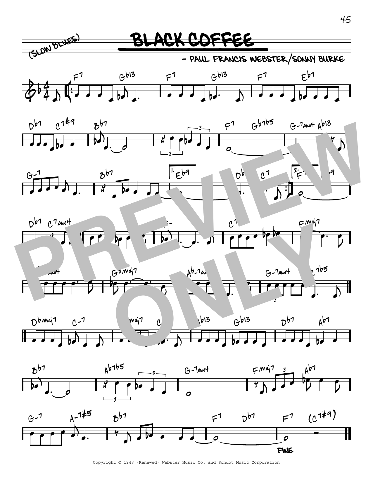 Paul Francis Webster Black Coffee [Reharmonized version] (arr. Jack Grassel) Sheet Music Notes & Chords for Real Book – Melody & Chords - Download or Print PDF