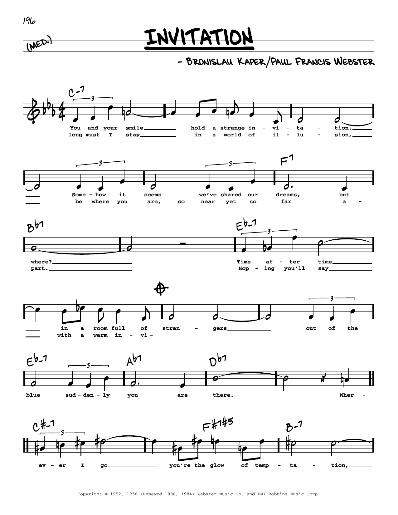 Paul Francis Webster Invitation (High Voice) Sheet Music Notes & Chords for Real Book – Melody, Lyrics & Chords - Download or Print PDF