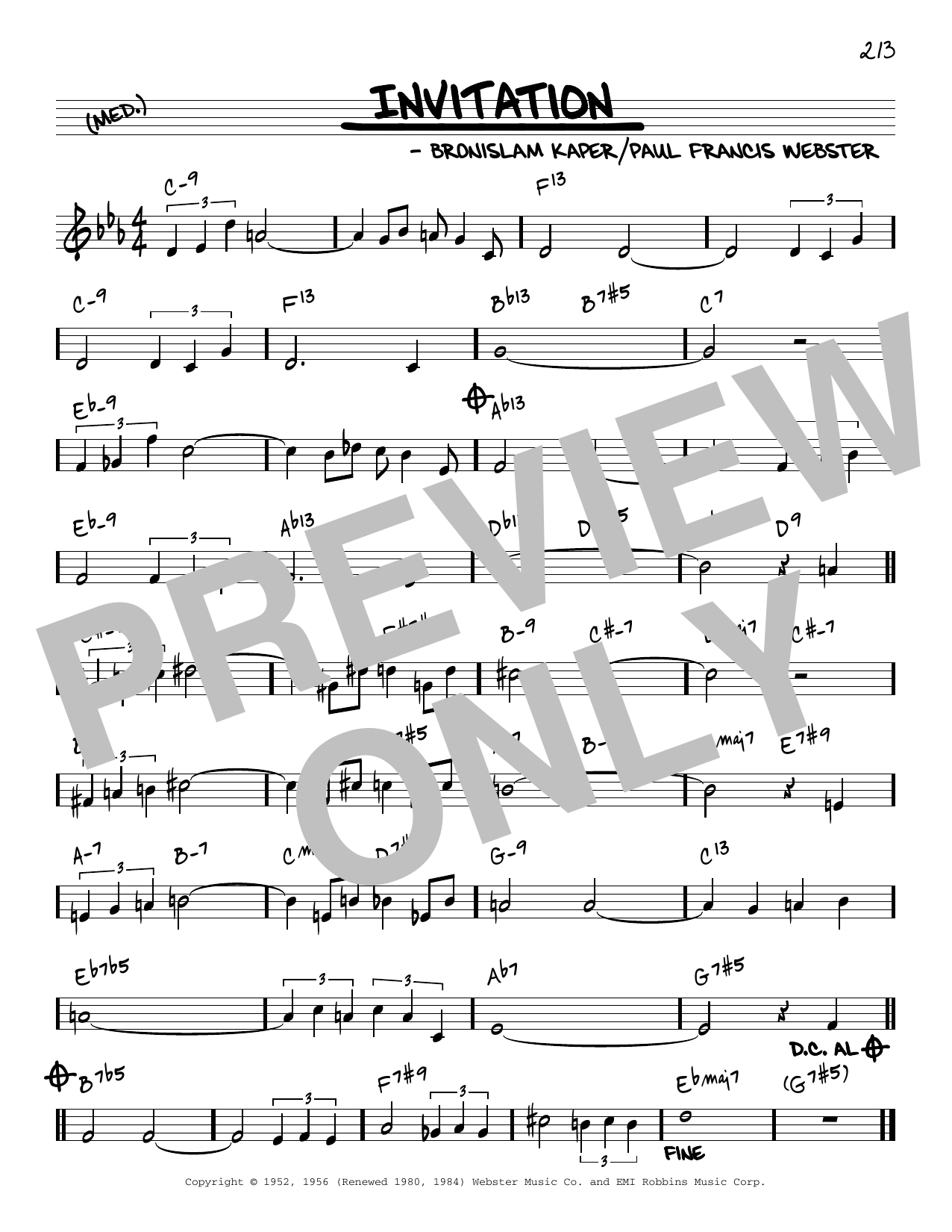 Paul Francis Webster Invitation [Reharmonized version] (arr. Jack Grassel) Sheet Music Notes & Chords for Real Book – Melody & Chords - Download or Print PDF