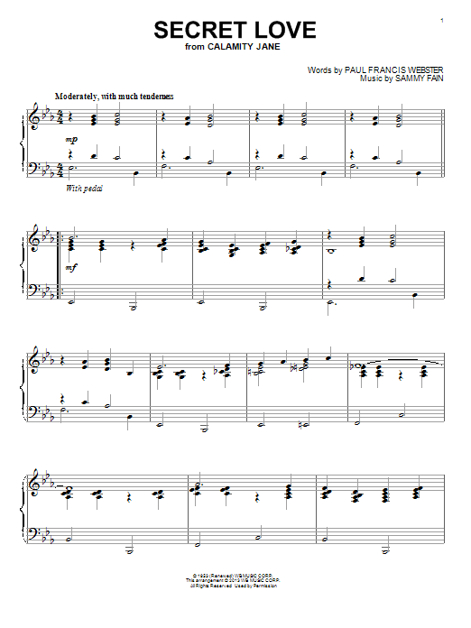 Paul Francis Webster Secret Love Sheet Music Notes & Chords for Piano - Download or Print PDF