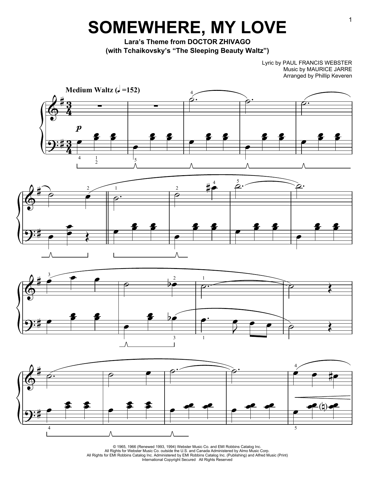 Paul Francis Webster Somewhere, My Love [Classical version] (arr. Phillip Keveren) Sheet Music Notes & Chords for Easy Piano - Download or Print PDF