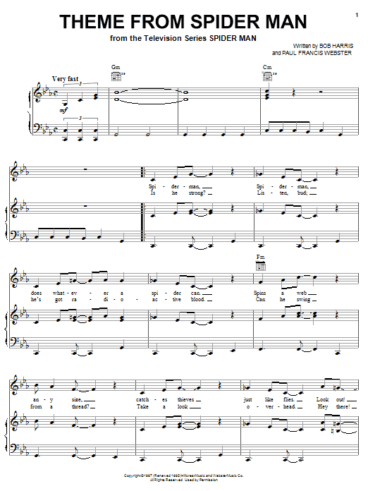 Paul Francis Webster Theme From Spider-Man Sheet Music Notes & Chords for Piano - Download or Print PDF