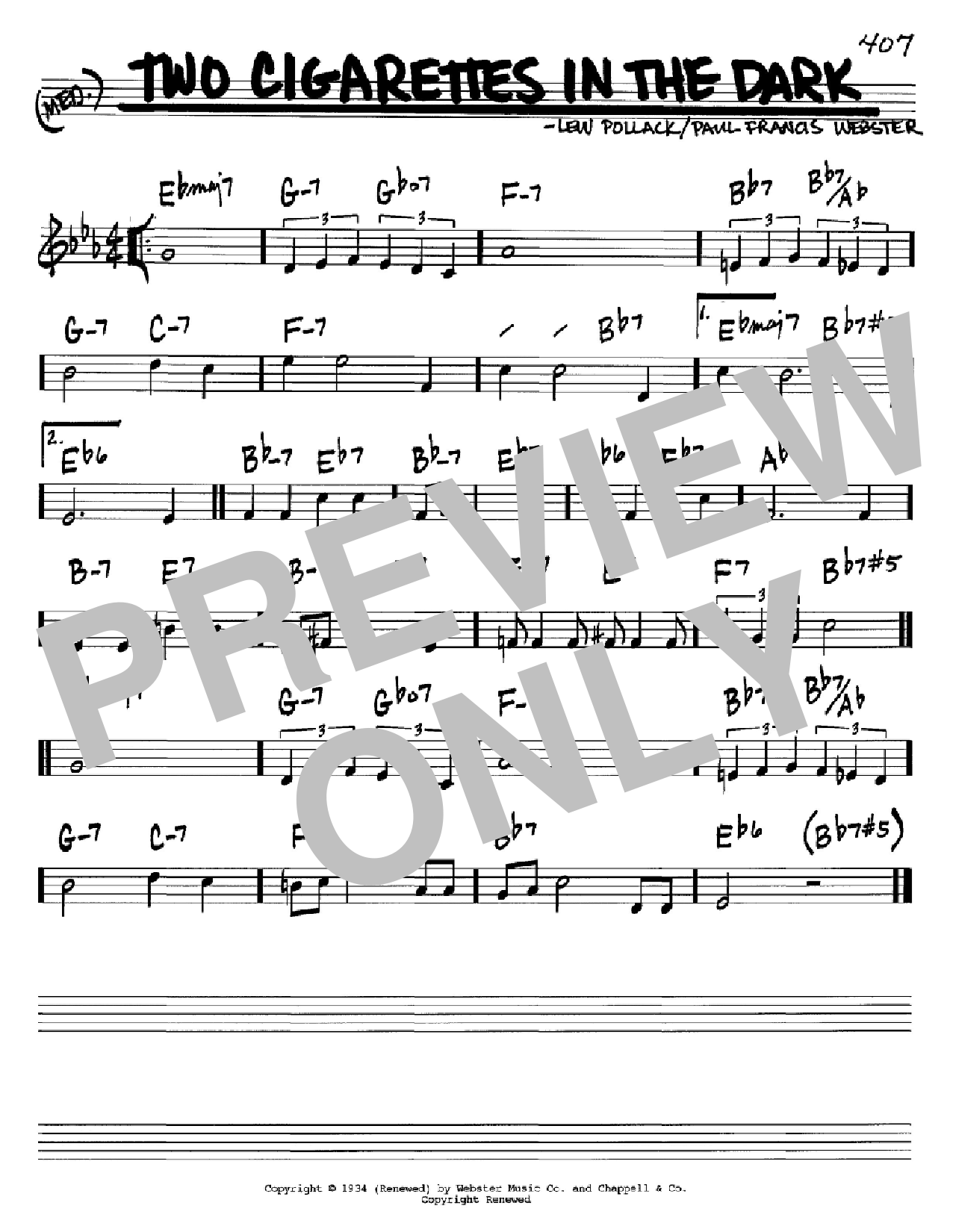 Paul Francis Webster Two Cigarettes In The Dark Sheet Music Notes & Chords for Real Book – Melody, Lyrics & Chords - Download or Print PDF