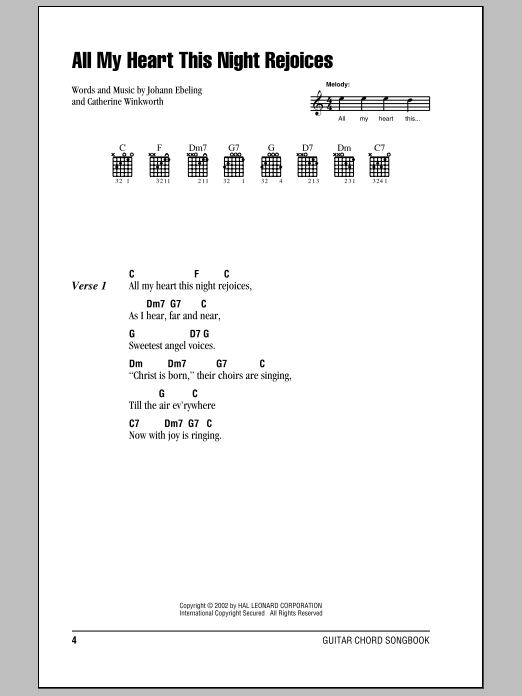 Paul Gerhardt All My Heart This Night Rejoices Sheet Music Notes & Chords for Ukulele with strumming patterns - Download or Print PDF