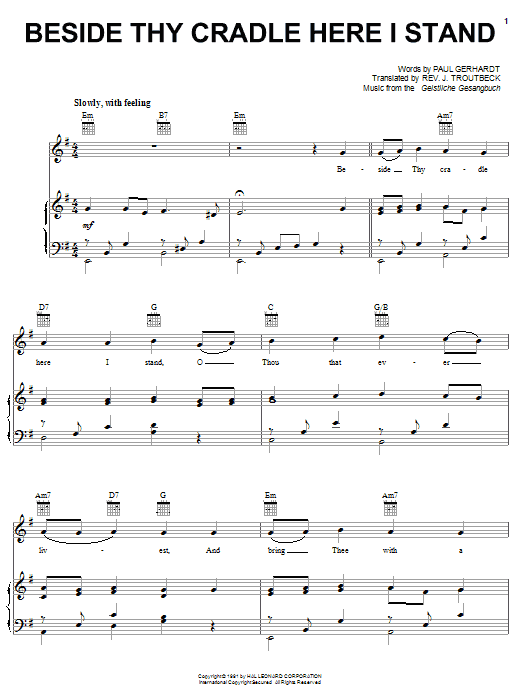 Paul Gerhardt Beside Thy Cradle Here I Stand Sheet Music Notes & Chords for Melody Line, Lyrics & Chords - Download or Print PDF