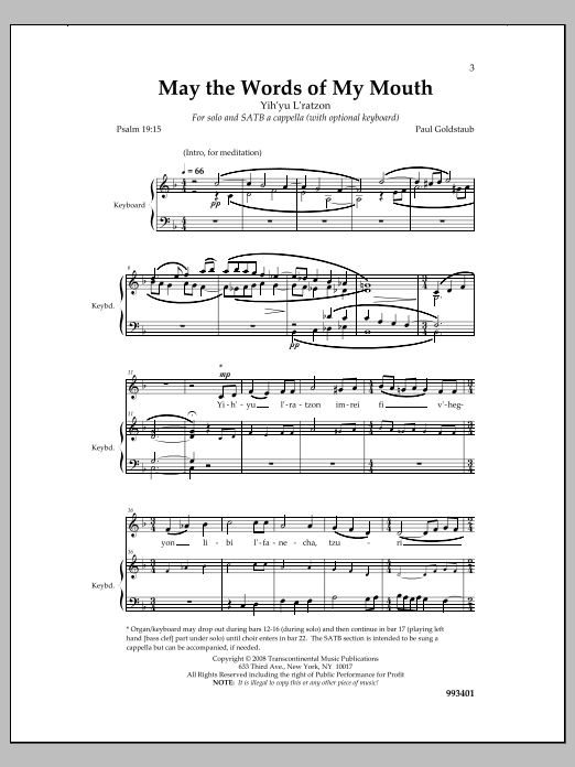 Paul Goldstaub May the Words of My Mouth Sheet Music Notes & Chords for Choral - Download or Print PDF