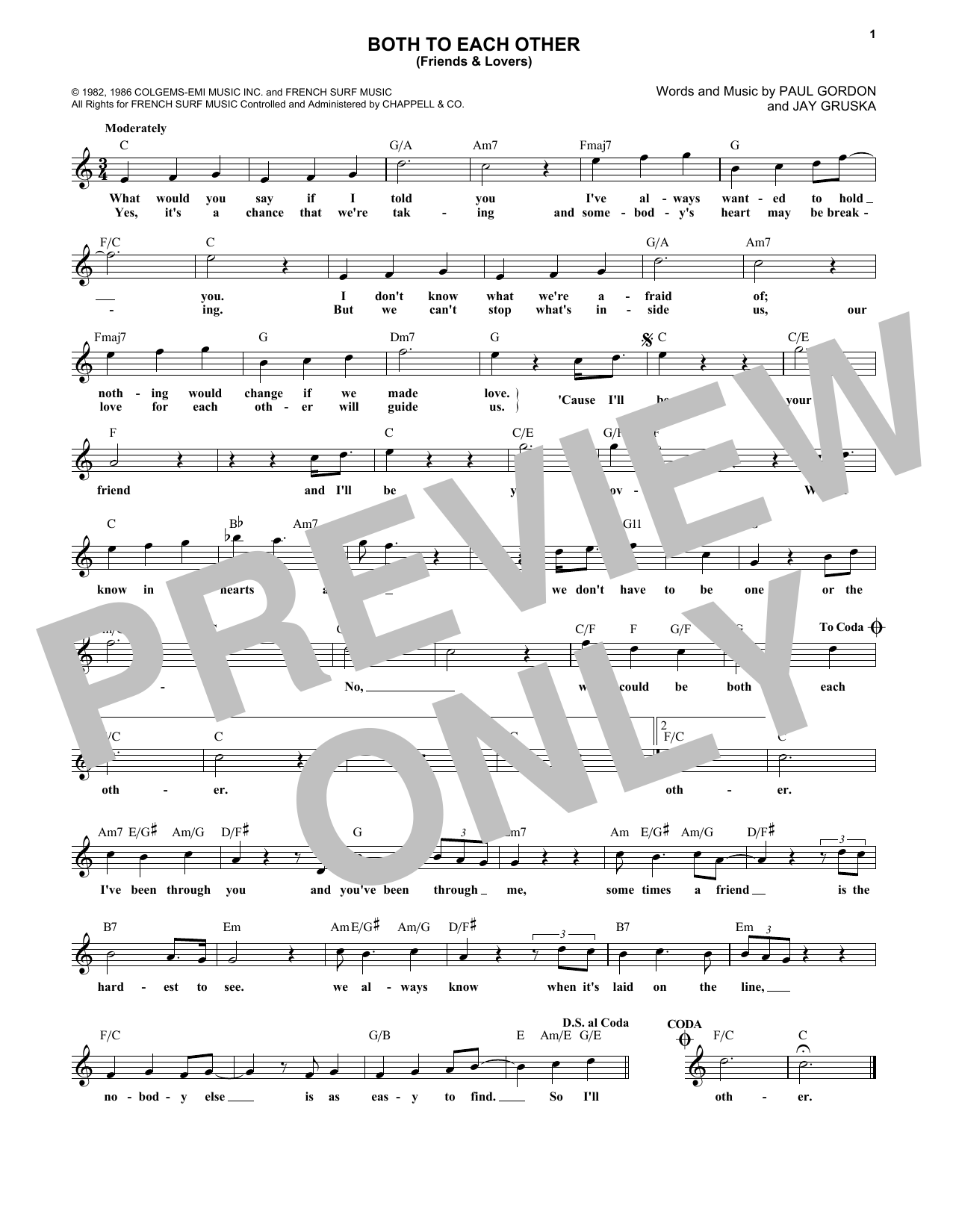 Paul Gordon Both To Each Other (Friends and Lovers) Sheet Music Notes & Chords for Melody Line, Lyrics & Chords - Download or Print PDF
