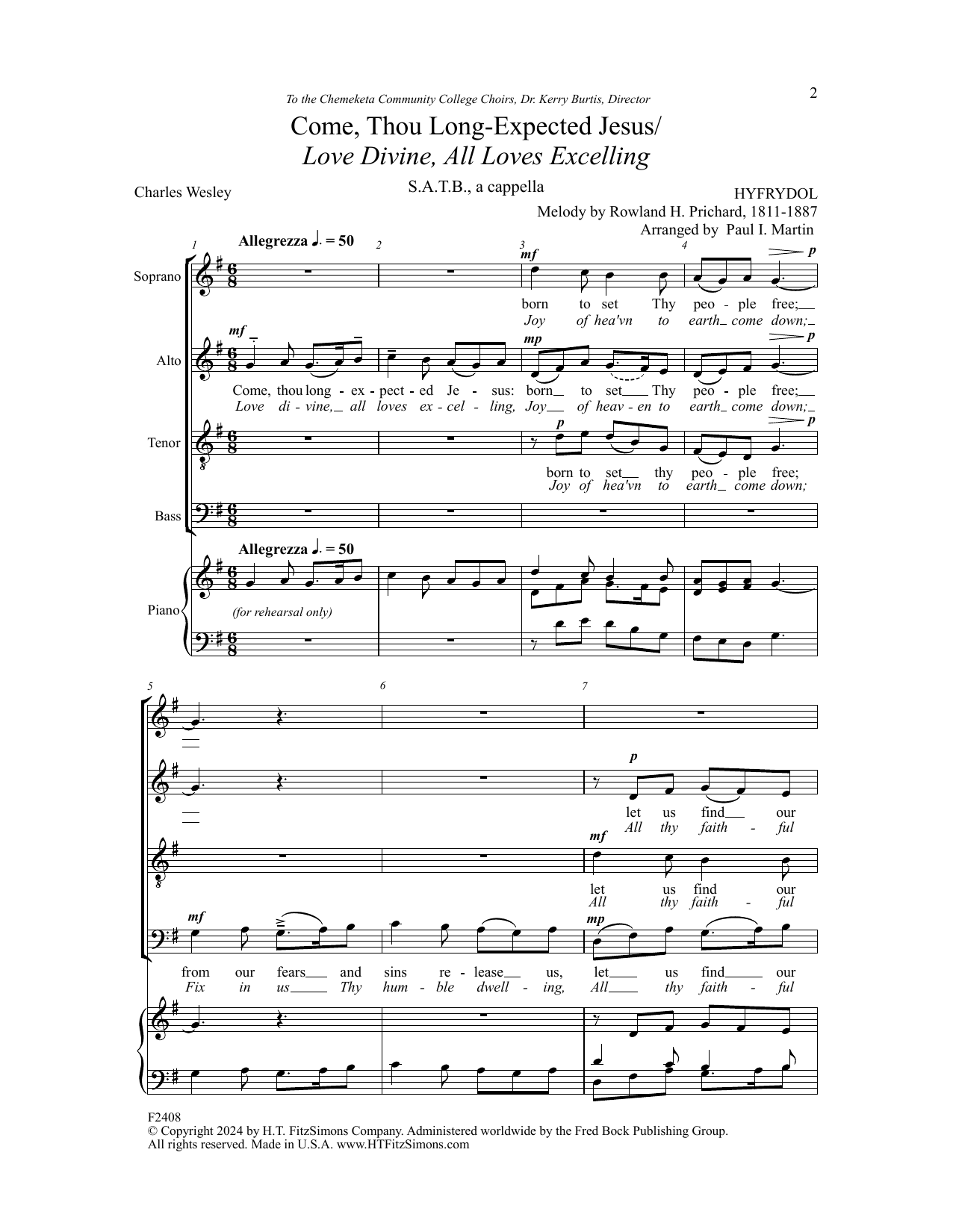 Paul I. Martin Come, Thou Long-Expected Jesus Sheet Music Notes & Chords for SATB Choir - Download or Print PDF