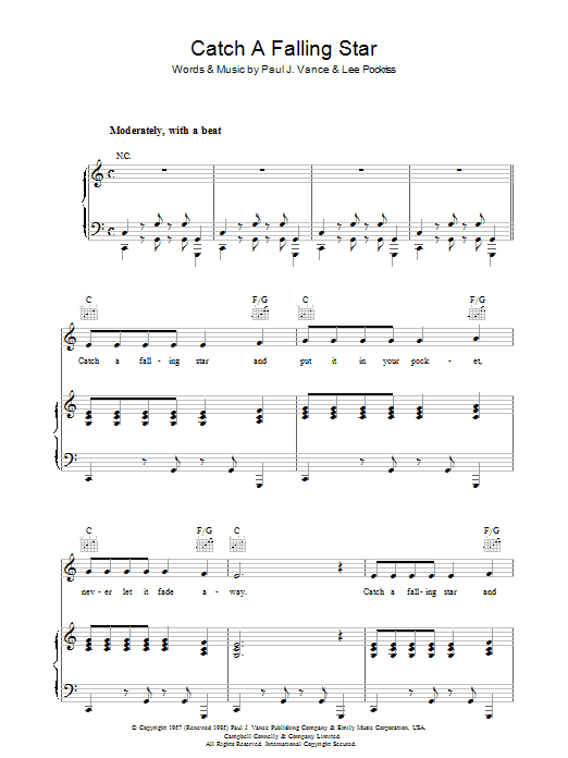 Paul J. Vance Catch A Falling Star Sheet Music Notes & Chords for Piano, Vocal & Guitar - Download or Print PDF