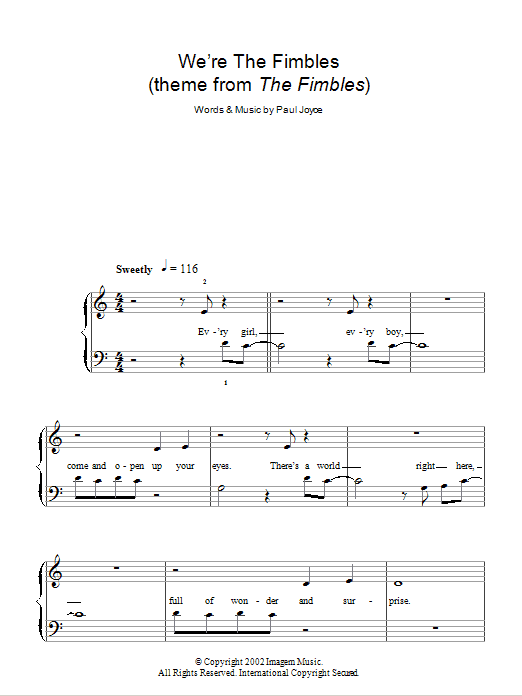 Paul Joyce We're The Fimbles (theme from The Fimbles) Sheet Music Notes & Chords for 5-Finger Piano - Download or Print PDF