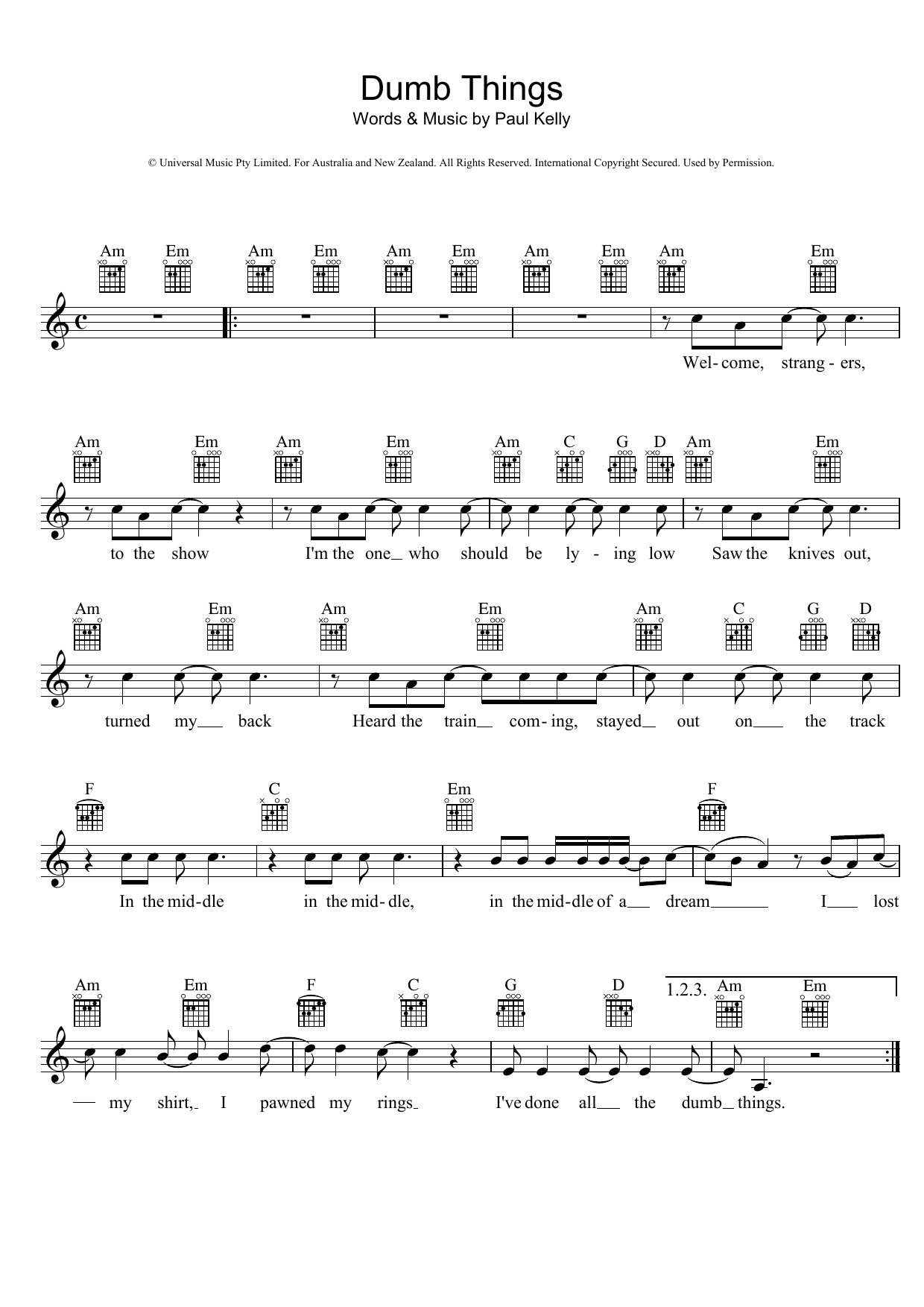 Paul Kelly Dumb Things Sheet Music Notes & Chords for Ukulele - Download or Print PDF