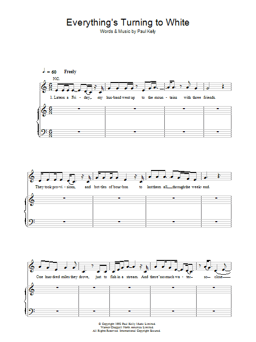 Paul Kelly Everything's Turning To White Sheet Music Notes & Chords for Piano, Vocal & Guitar - Download or Print PDF